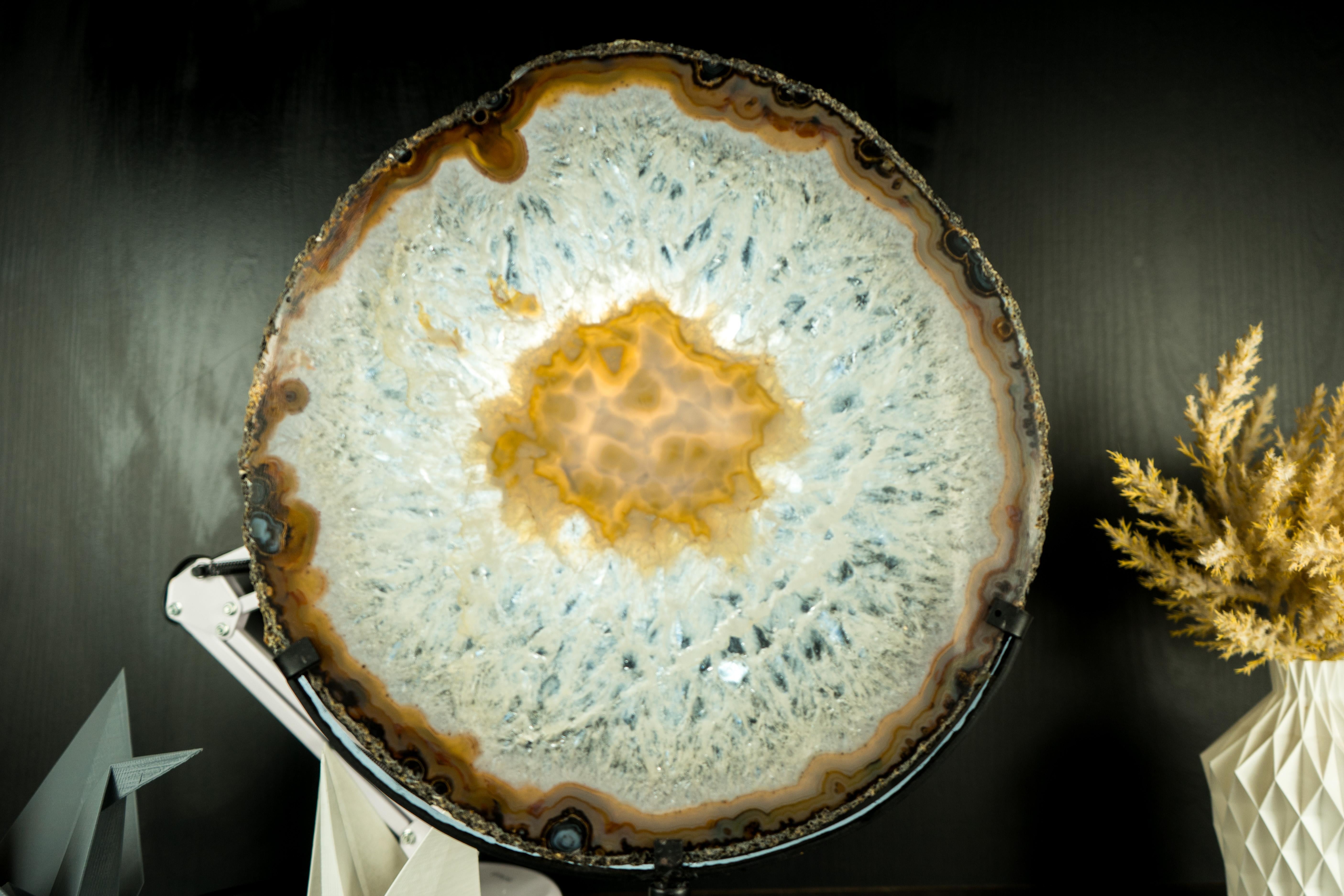 World-Class Large Lace Agate Slice, with Ice-Like Crystal and Colorful Agate For Sale 10