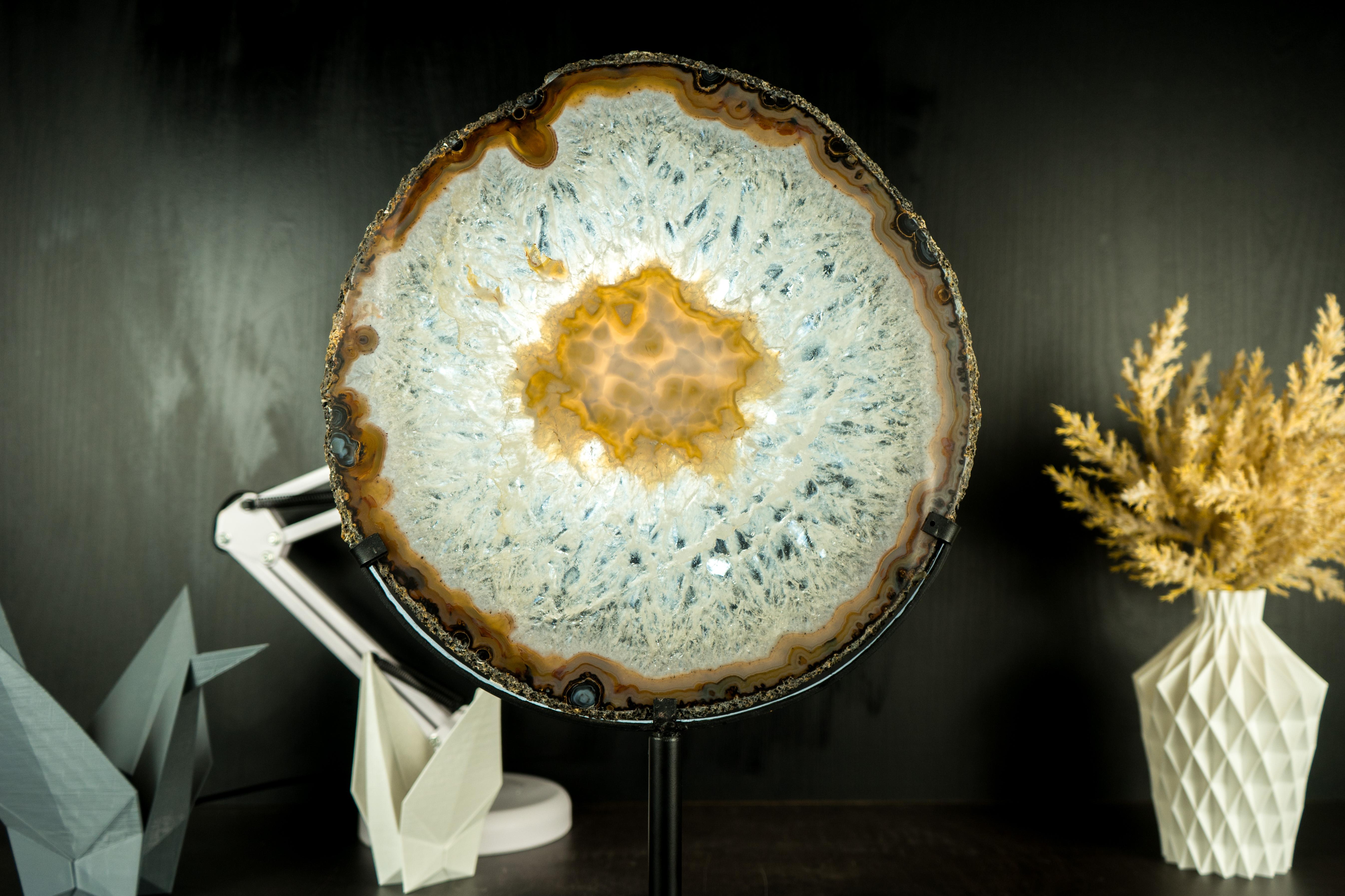 World-Class Large Lace Agate Slice, with Ice-Like Crystal and Colorful Agate For Sale 11