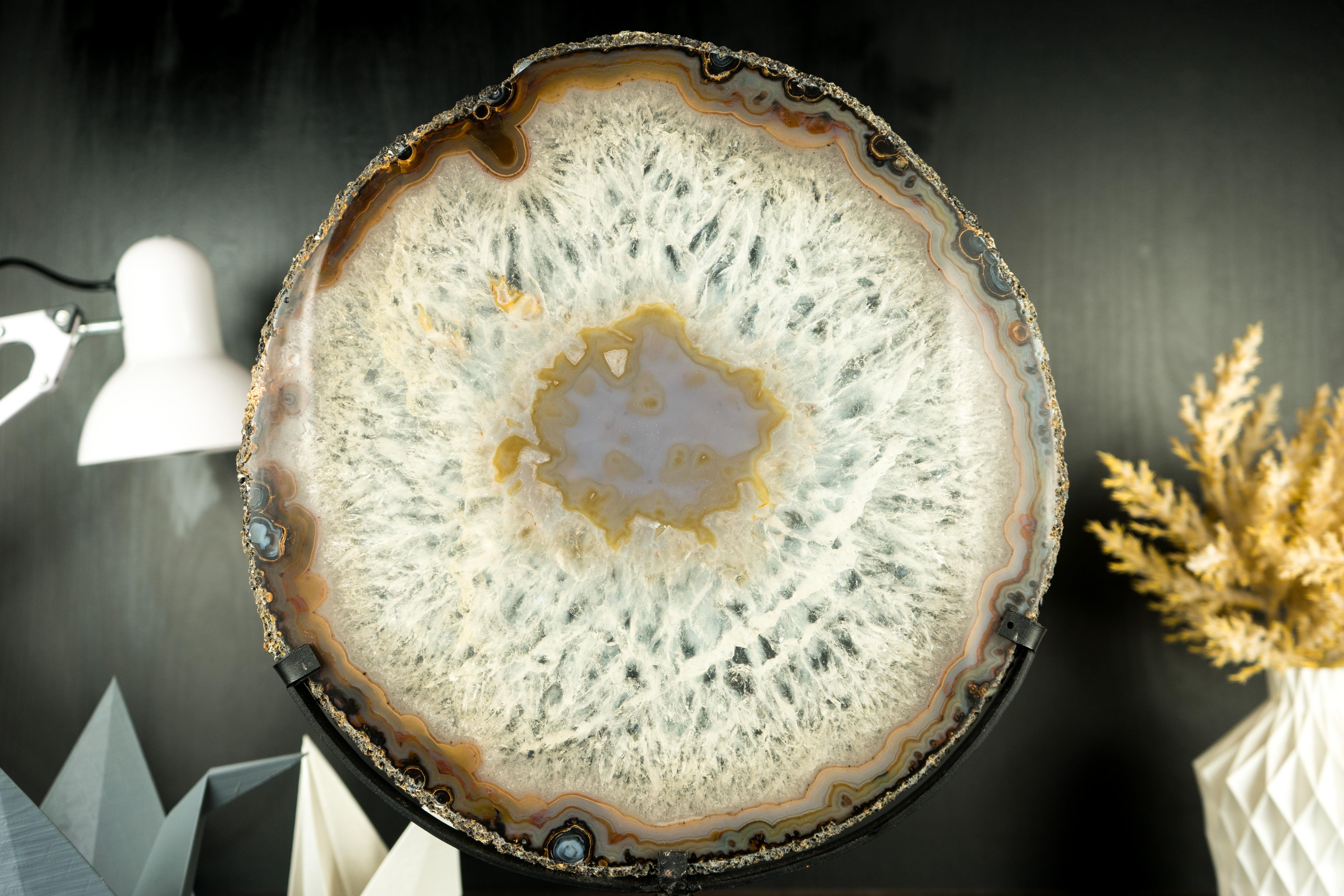World-Class Large Lace Agate Slice, with Ice-Like Crystal and Colorful Agate For Sale 2