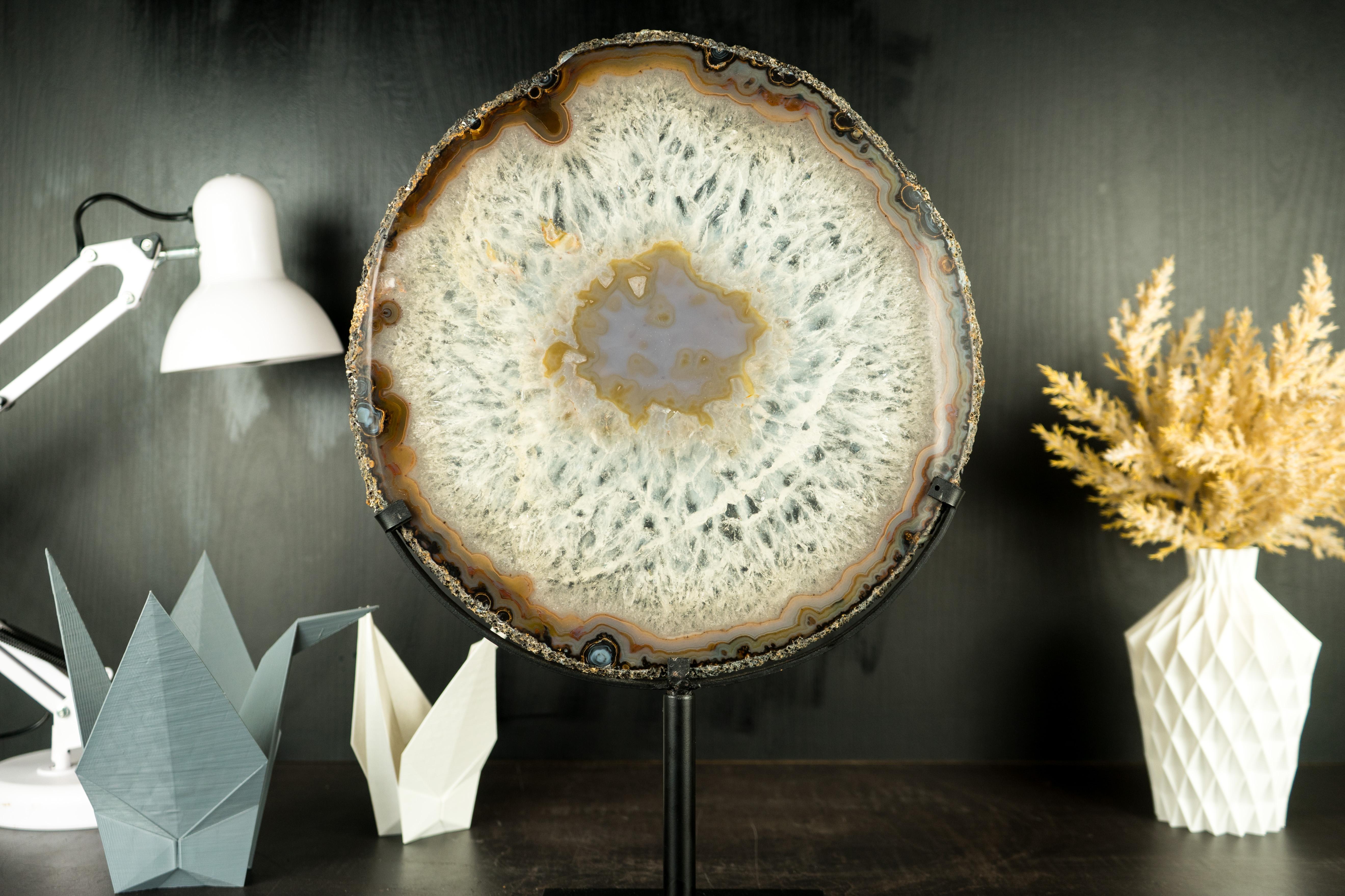 World-Class Large Lace Agate Slice, with Ice-Like Crystal and Colorful Agate For Sale 3