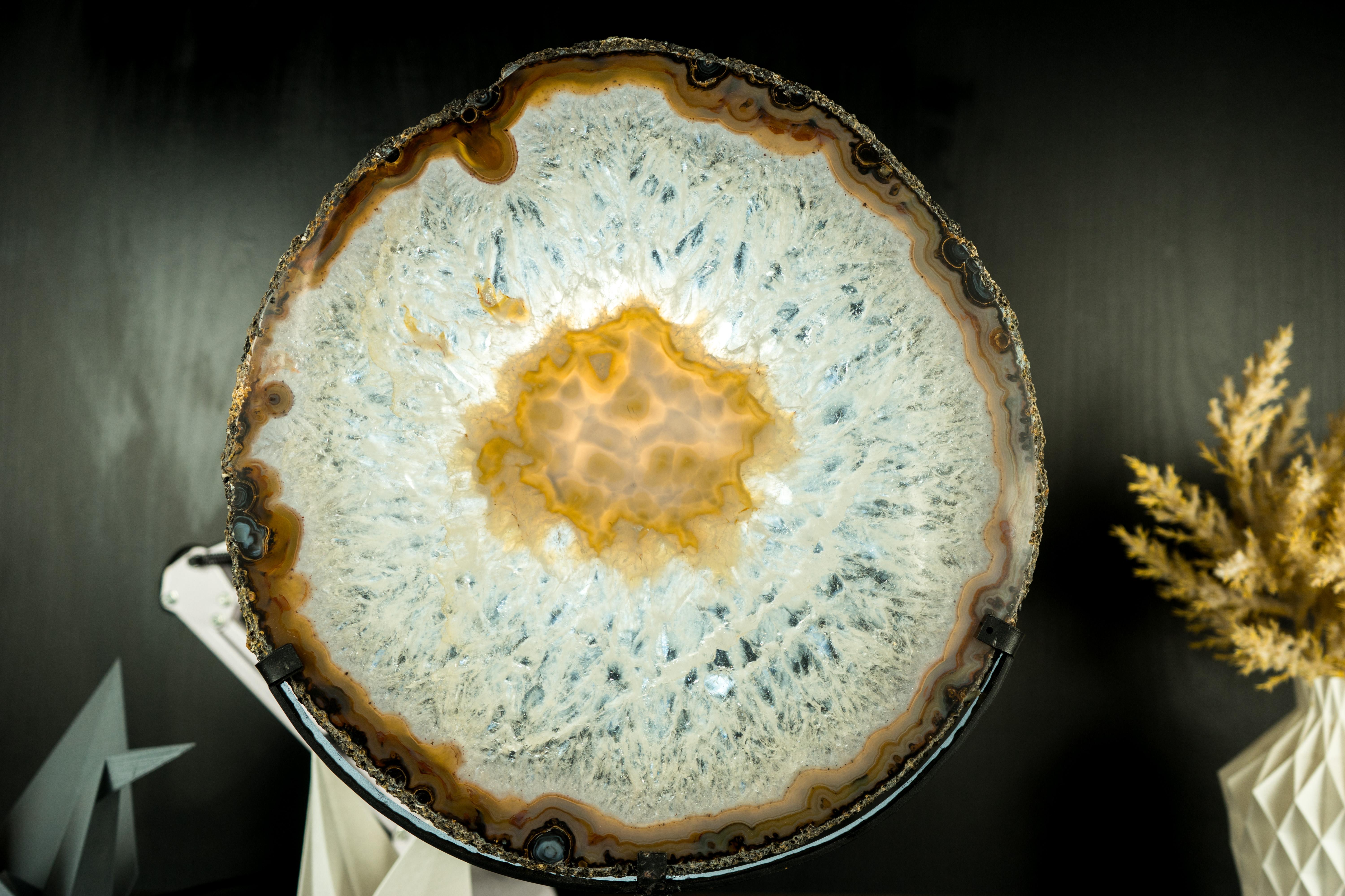 World-Class Large Lace Agate Slice, with Ice-Like Crystal and Colorful Agate For Sale 4