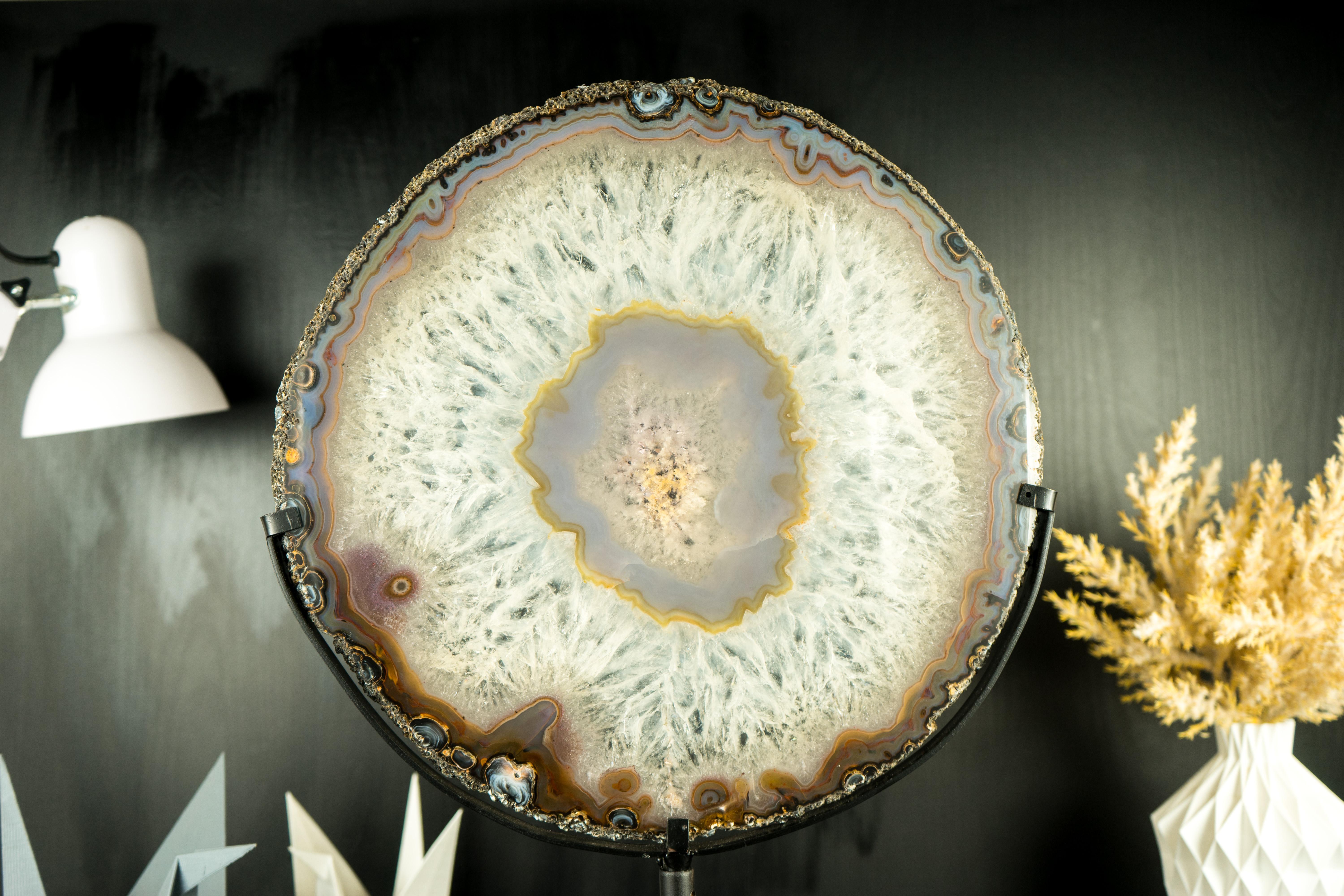 World-Class Large Lace Agate Slice, with Ice-Like Crystal and Lace Agate Frame For Sale 5