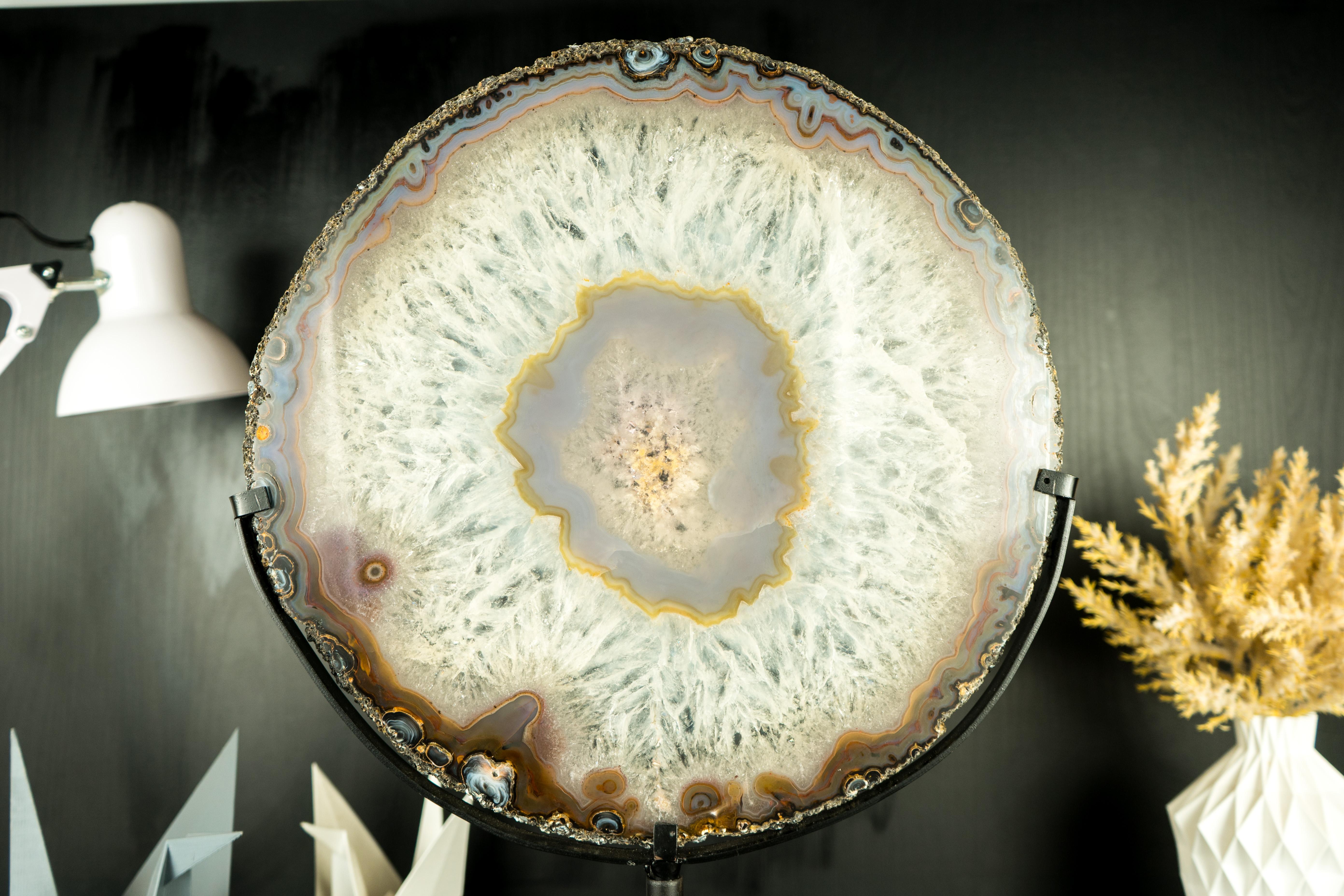 World-Class Large Lace Agate Slice, with Ice-Like Crystal and Lace Agate Frame For Sale 6