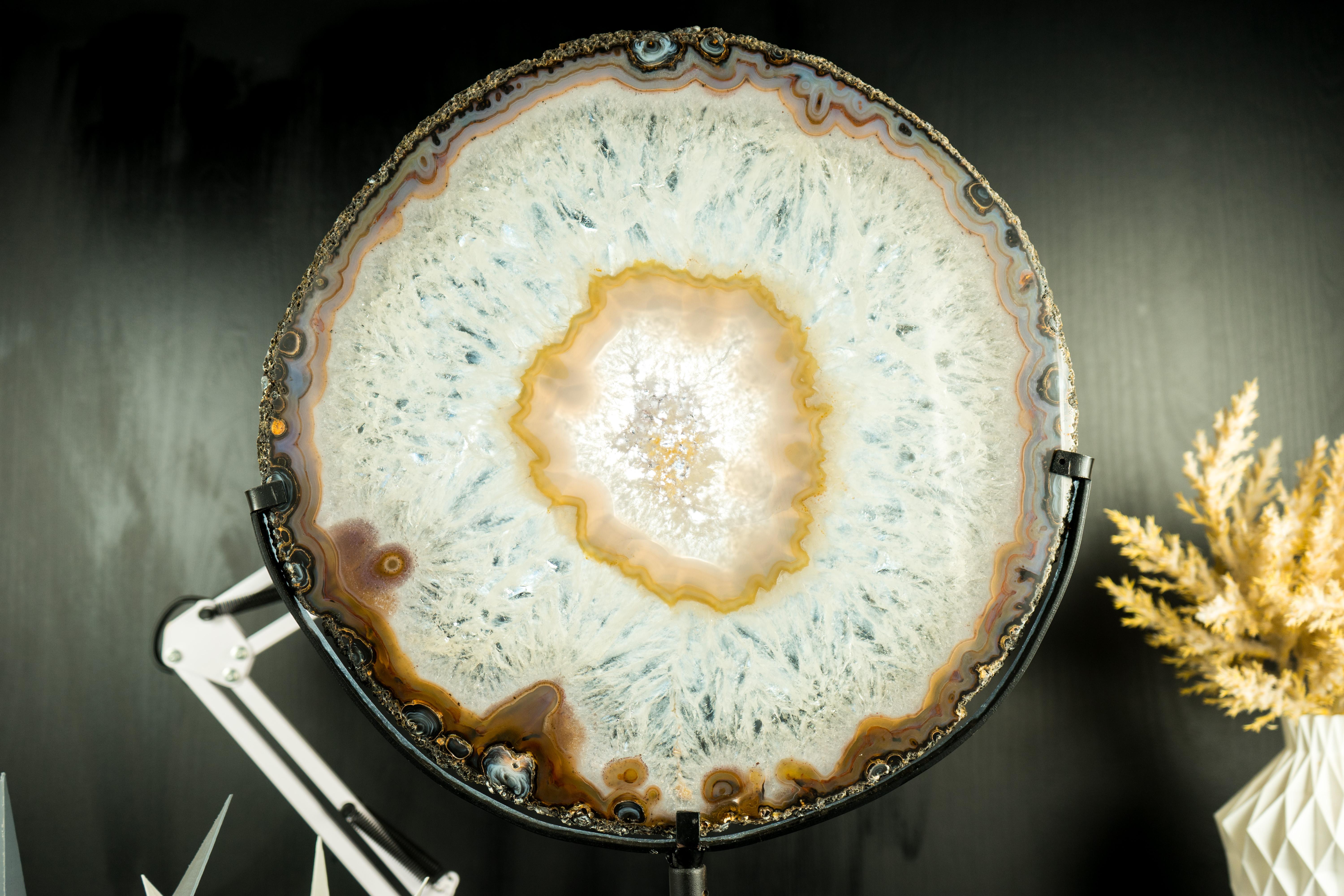 World-Class Large Lace Agate Slice, with Ice-Like Crystal and Lace Agate Frame For Sale 8