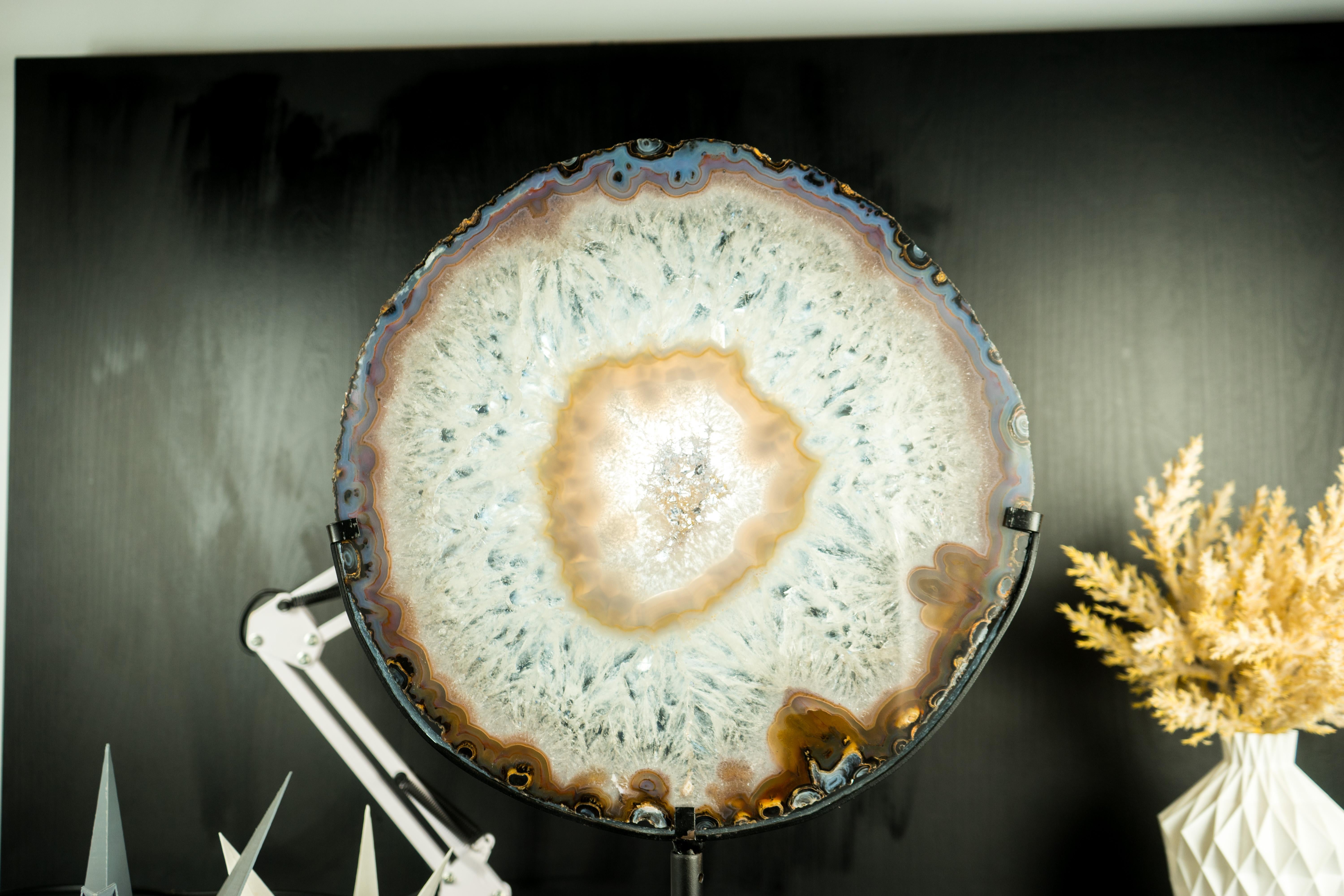 World-Class Large Lace Agate Slice, with Ice-Like Crystal and Lace Agate Frame For Sale 11