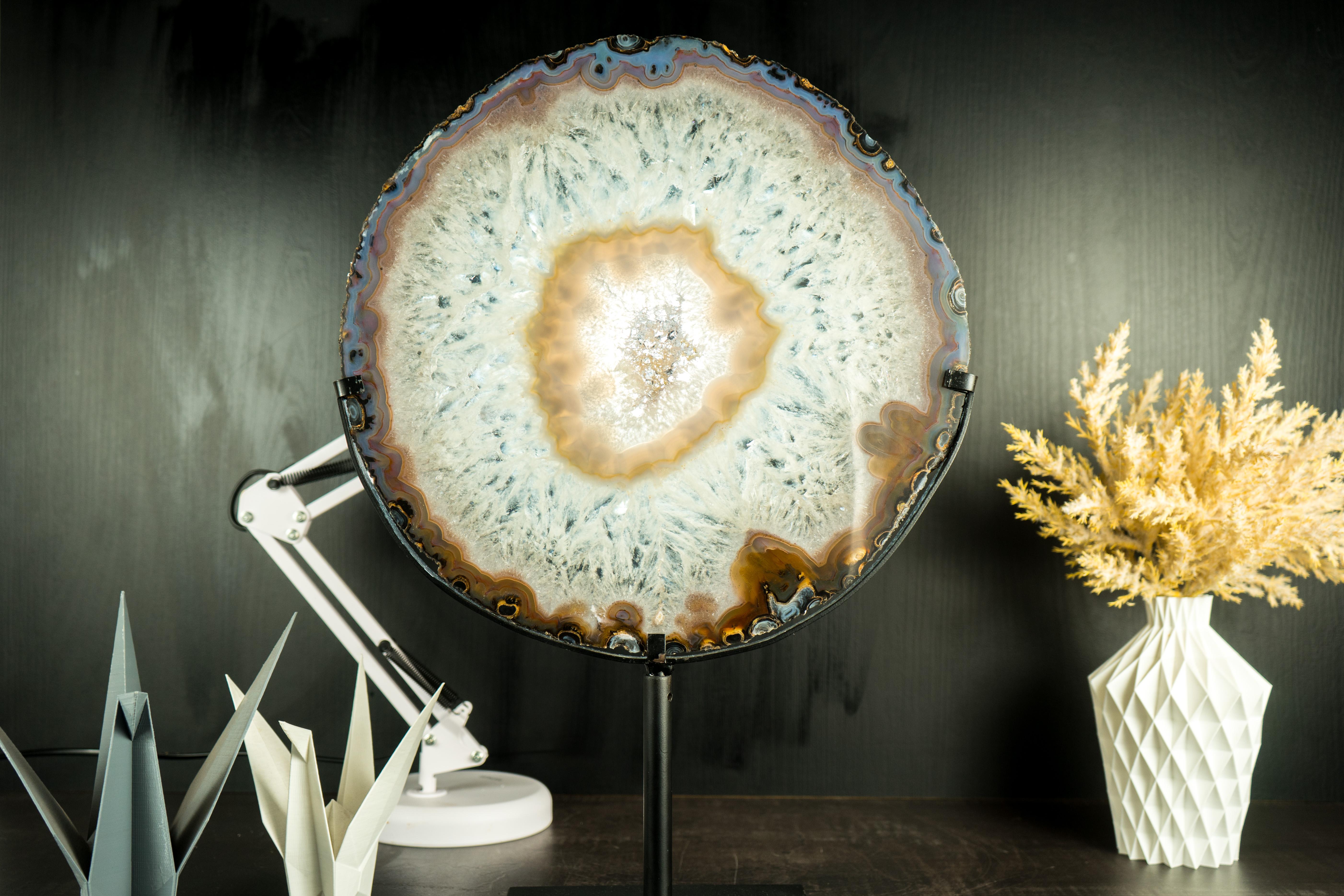 World-Class Large Lace Agate Slice, with Ice-Like Crystal and Lace Agate Frame For Sale 12