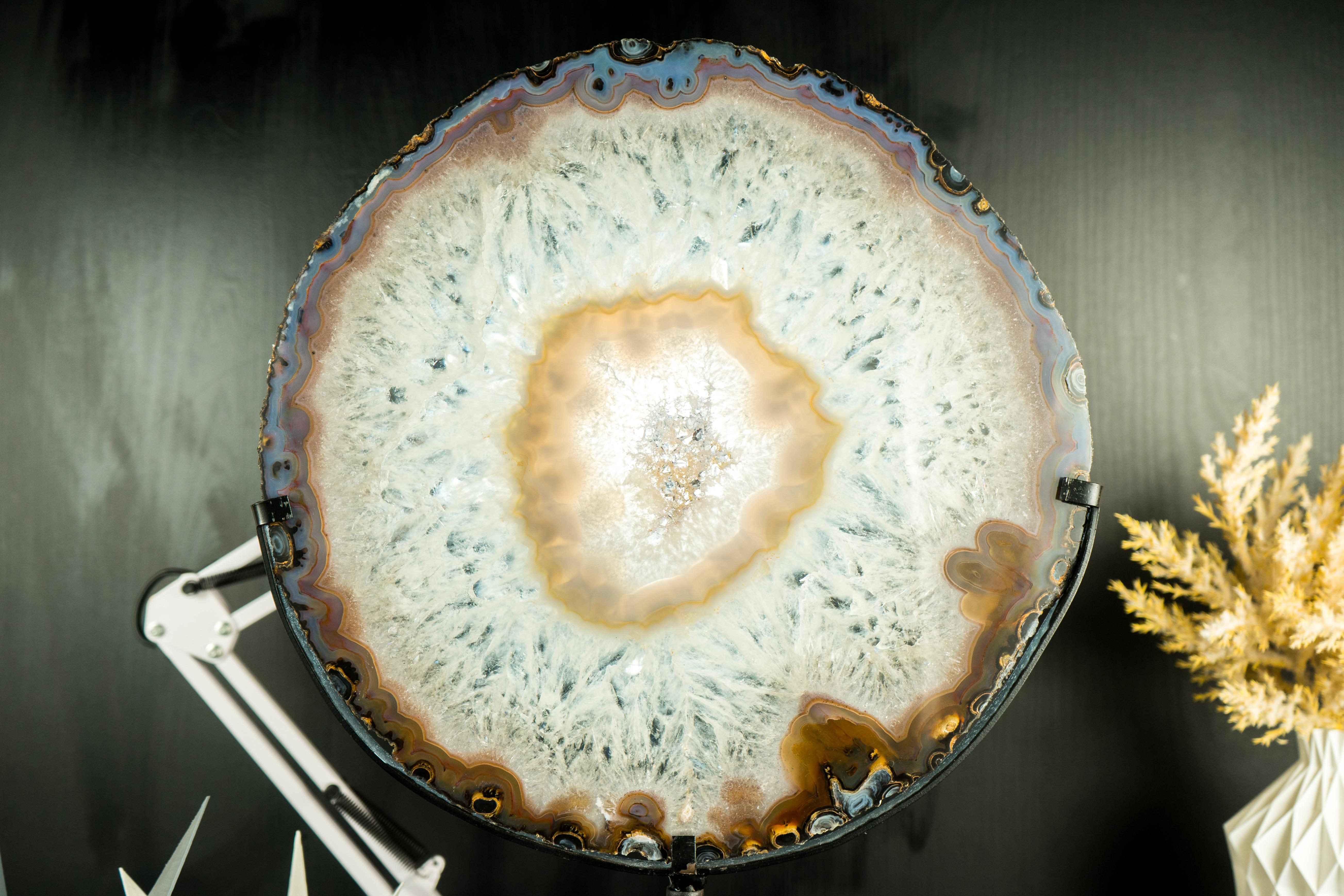 World-Class Large Lace Agate Slice, with Ice-Like Crystal and Lace Agate Frame For Sale 13