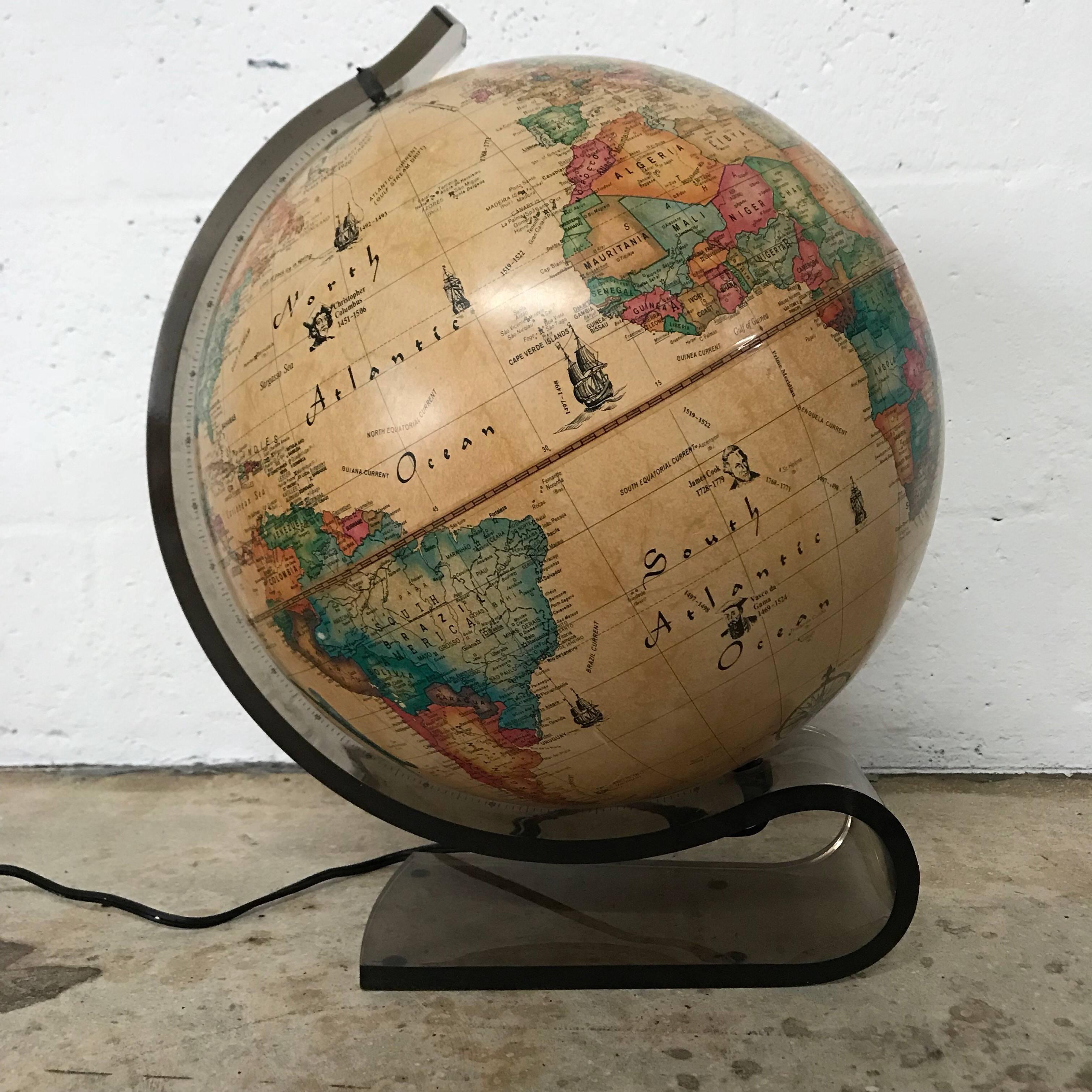 British World Discover Light Up Globe with Lucite Stand, Great Britian, 1986