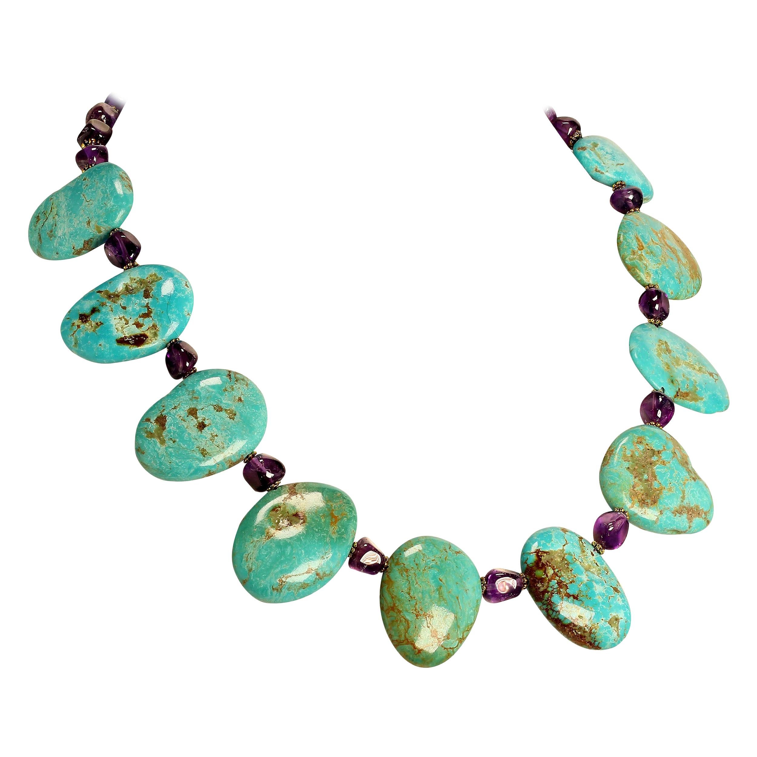 AJD World Famous Kingman Turquoise and Amethyst Necklace