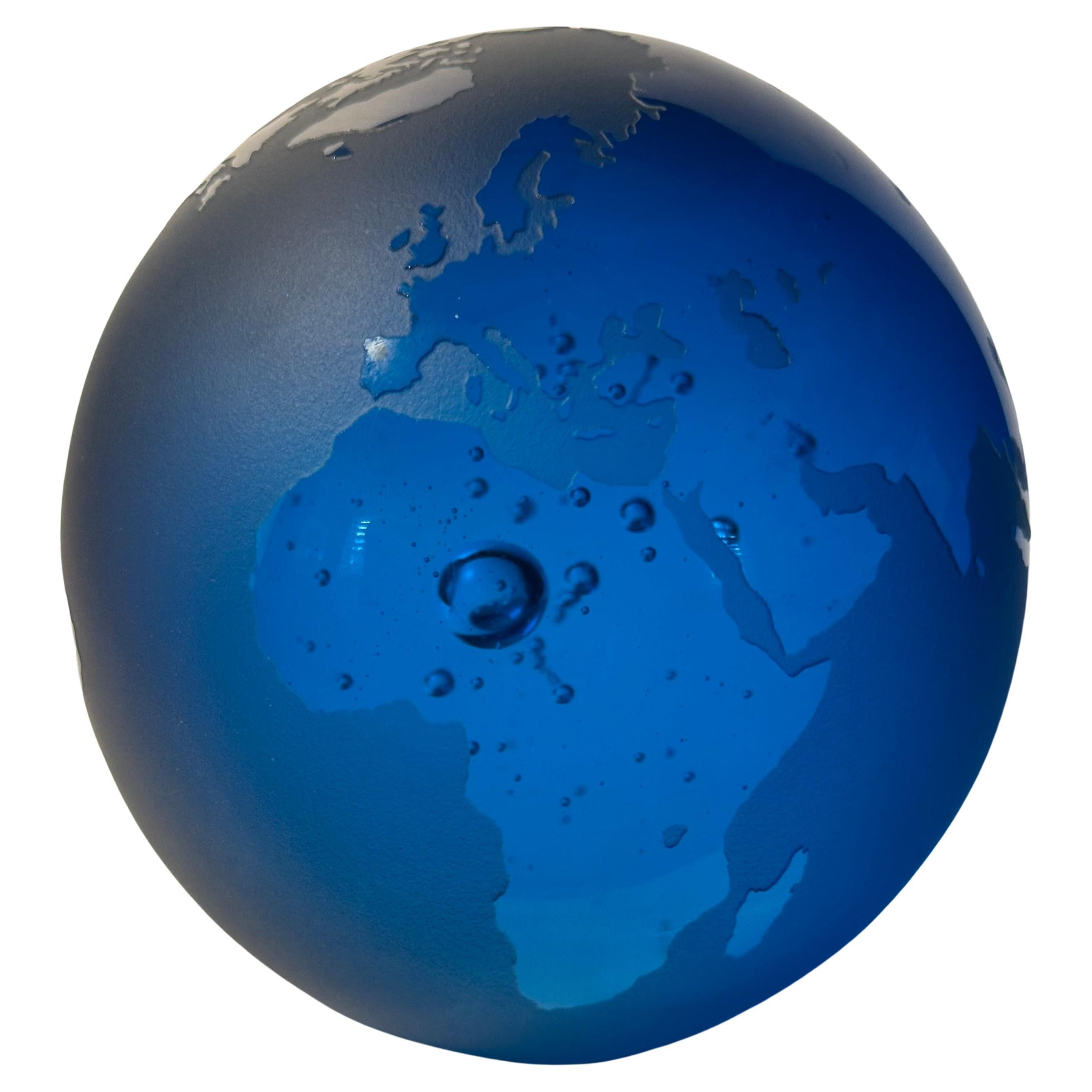World Globe Art Glass Paperweight by Steven Correia For Sale