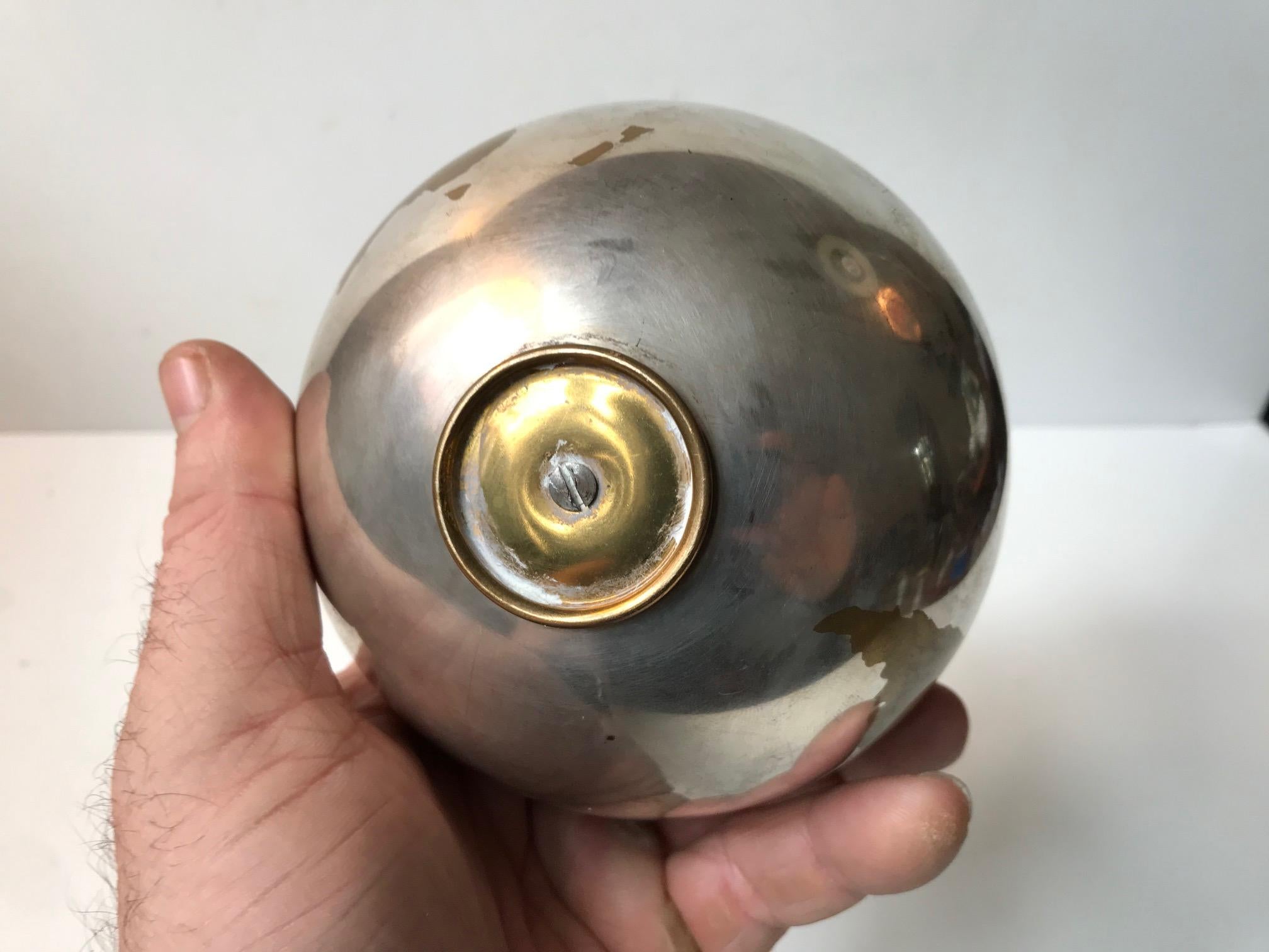 World Globe Cigarette Dispenser in Brass and White Metal, Germany, 1950s In Good Condition In Esbjerg, DK