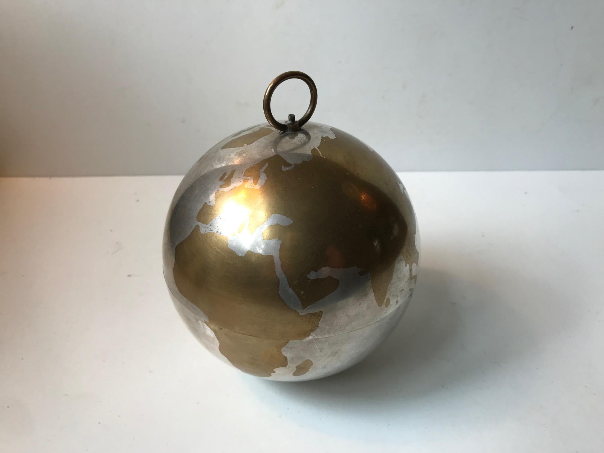 Mid-20th Century World Globe Cigarette Dispenser in Brass and White Metal, Germany, 1950s