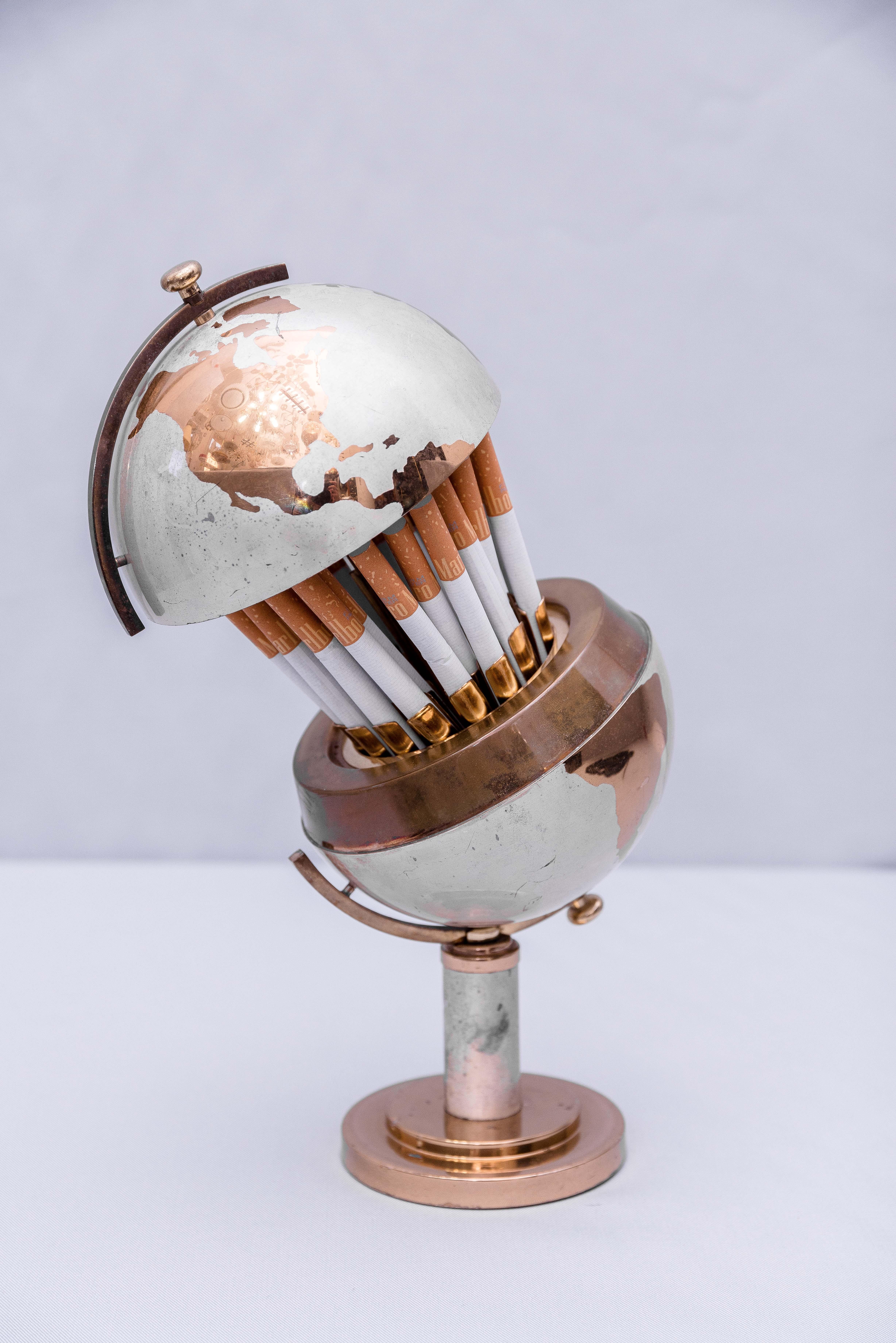 Brass World Globe Cigarette Holder, 1950s by Europa