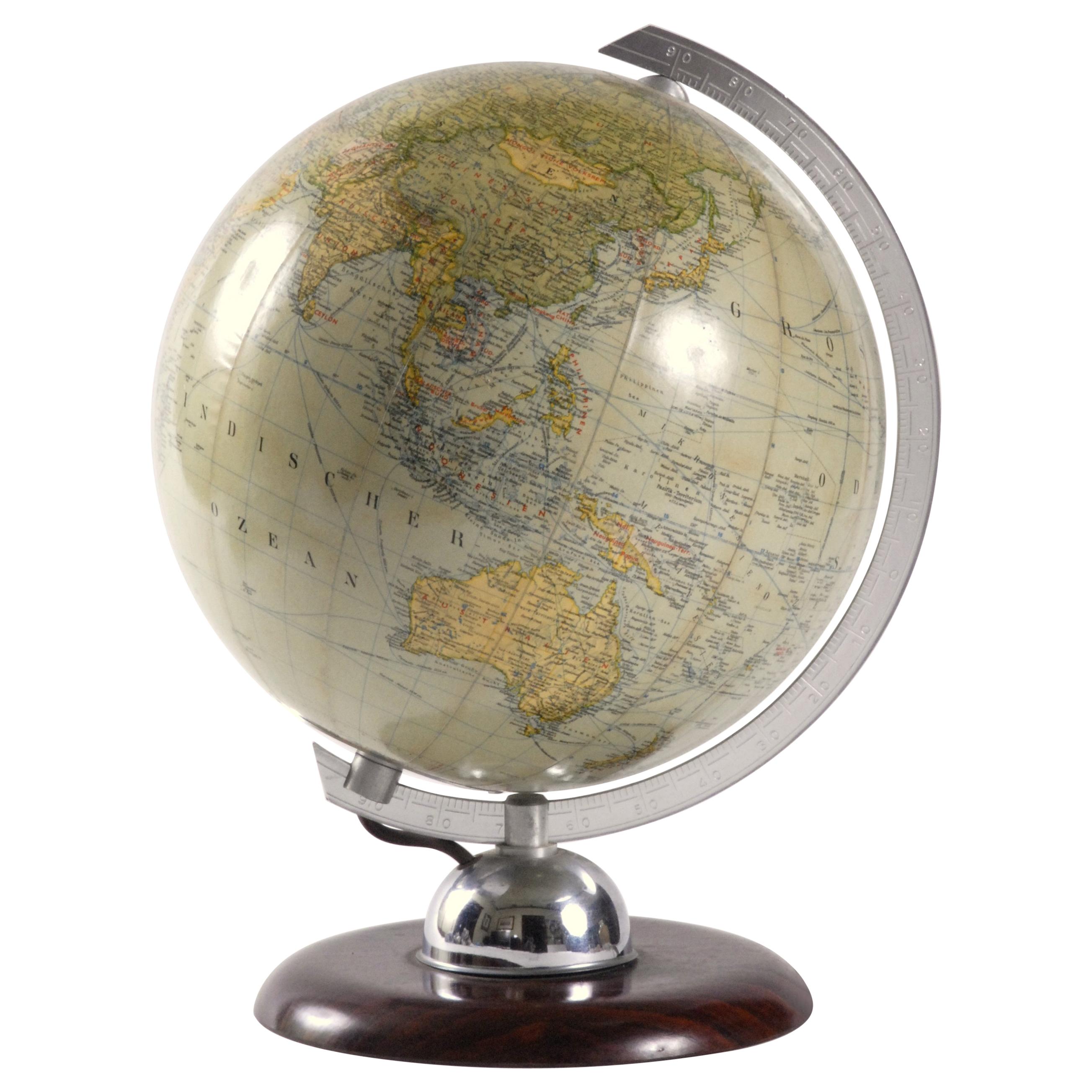 Lampe globe en verre World Globe JRO de l'Allemagne de l'Ouest des années 1950 avec base en bakélite