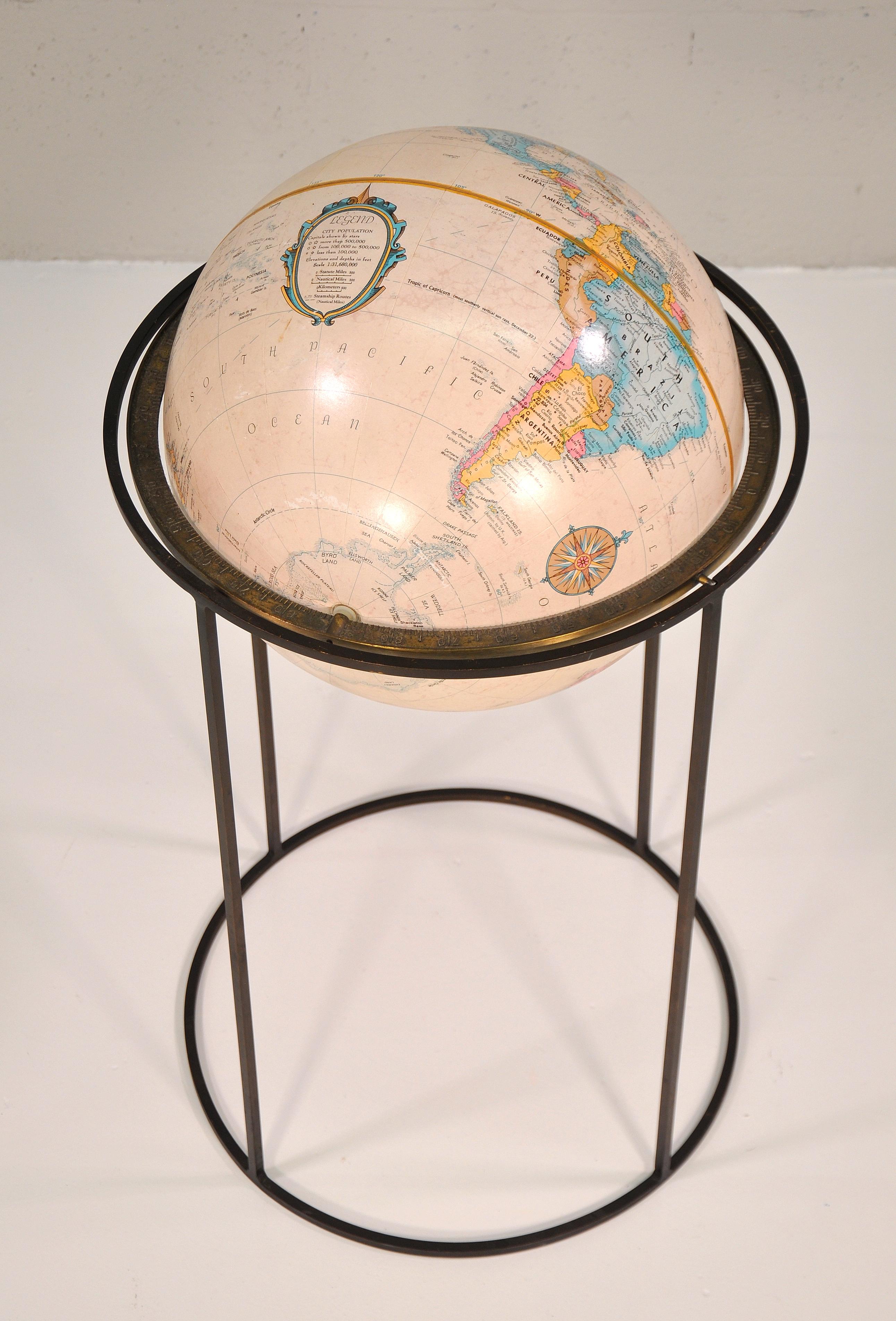 Late 20th Century World Globe in the Style of Paul McCobb