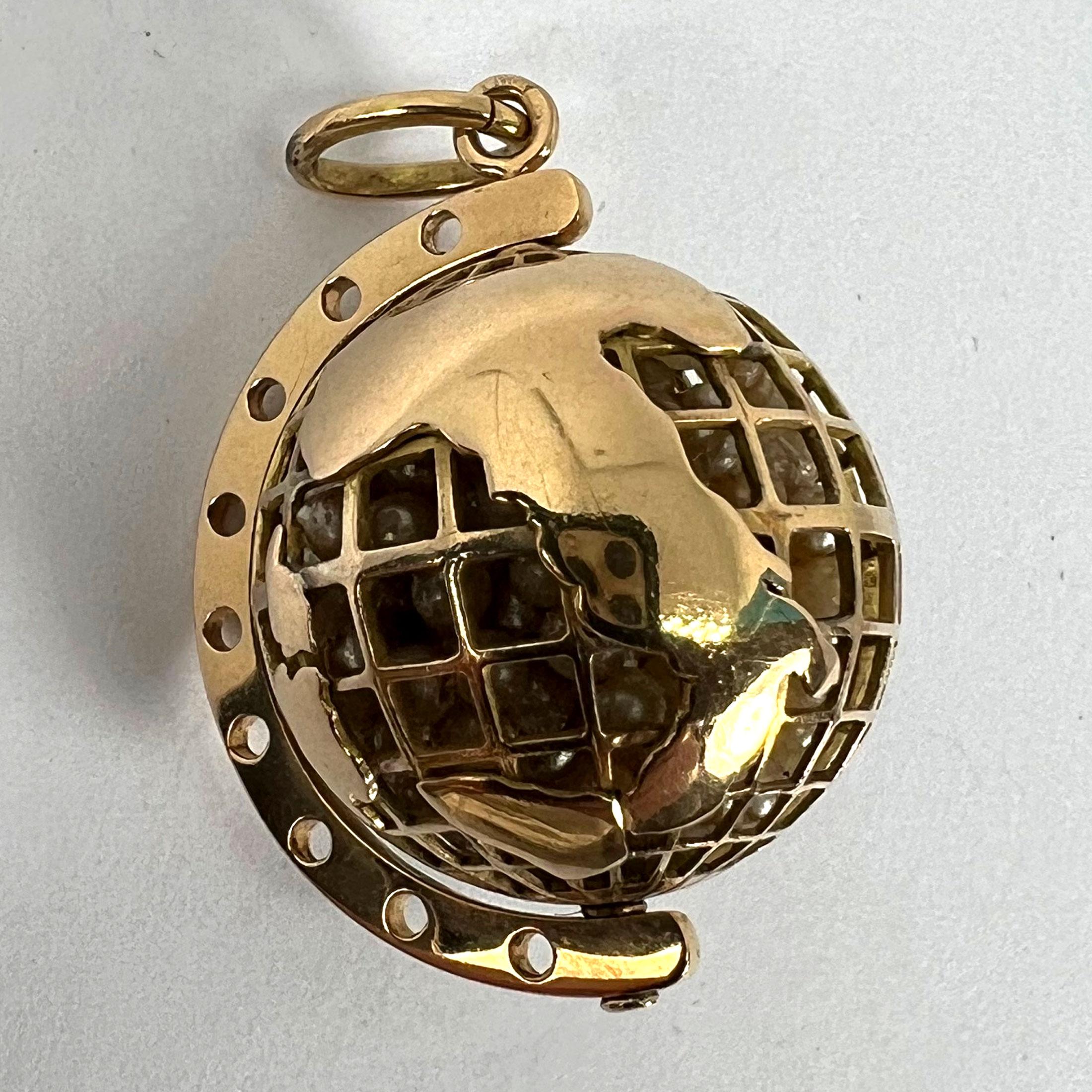 World Globe Italy, pendentif breloque imitiation en or jaune 18 carats avec perles en vente 14