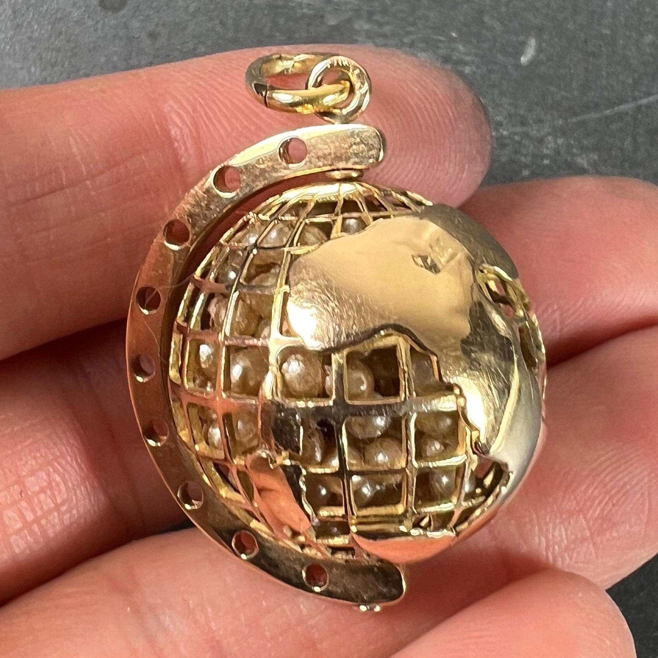 World Globe Italy, pendentif breloque imitiation en or jaune 18 carats avec perles en vente 3