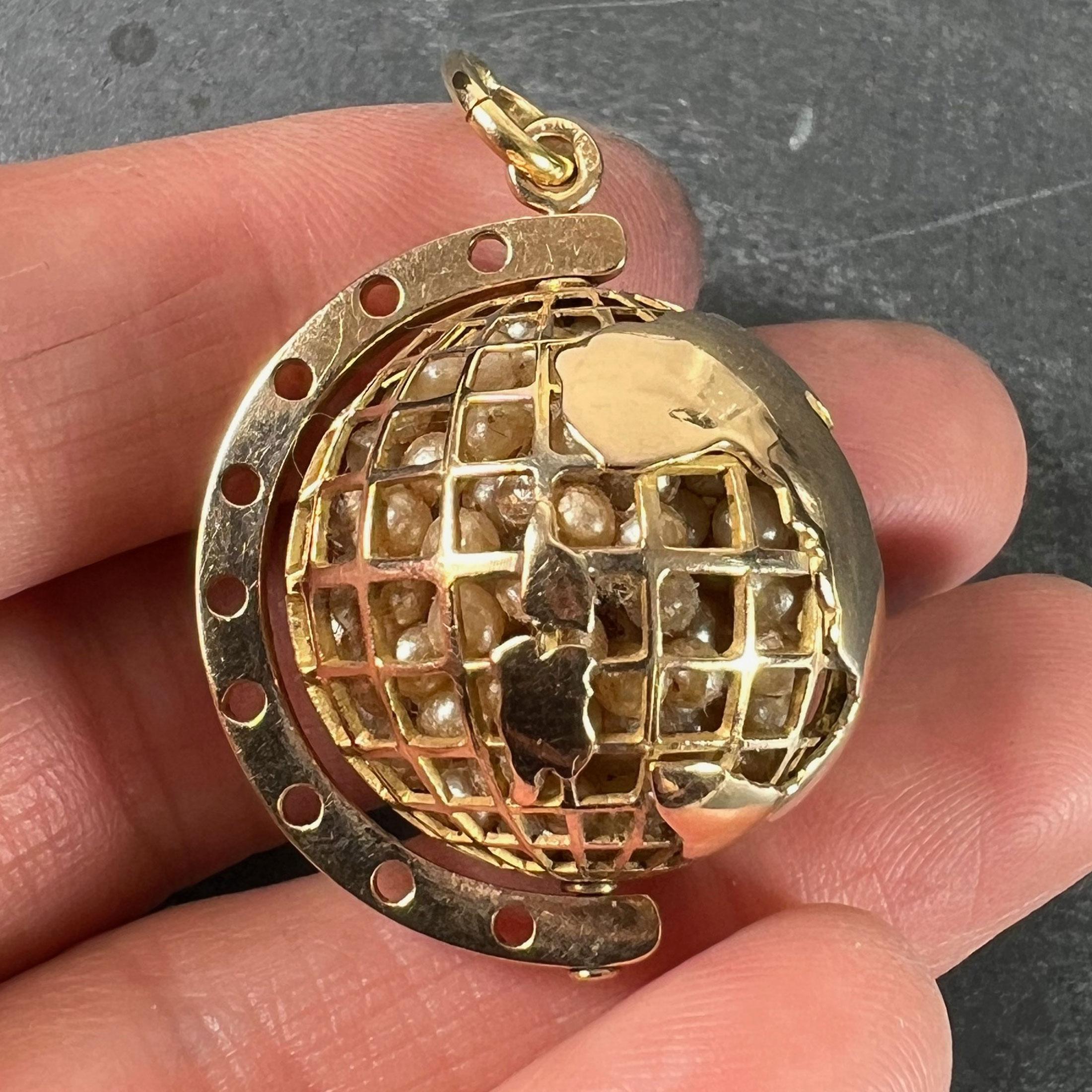 World Globe Italy, pendentif breloque imitiation en or jaune 18 carats avec perles en vente 4