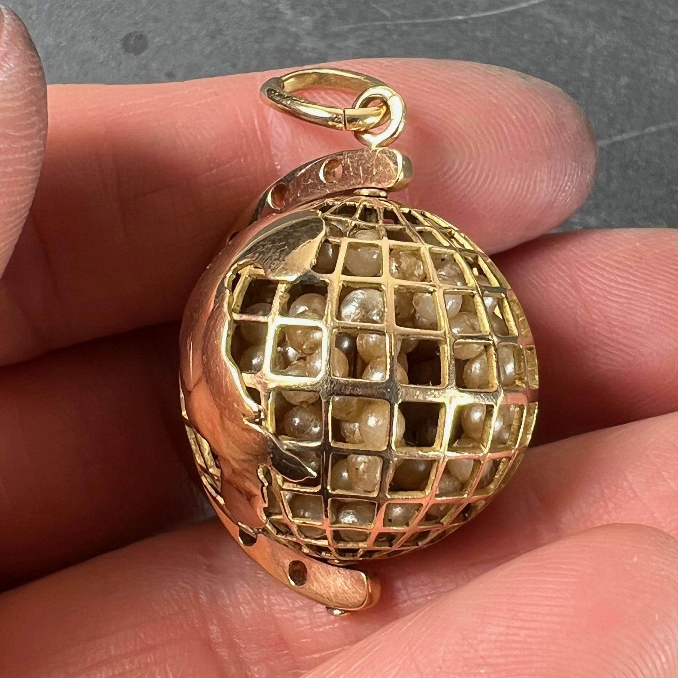 World Globe Italy, pendentif breloque imitiation en or jaune 18 carats avec perles en vente 5