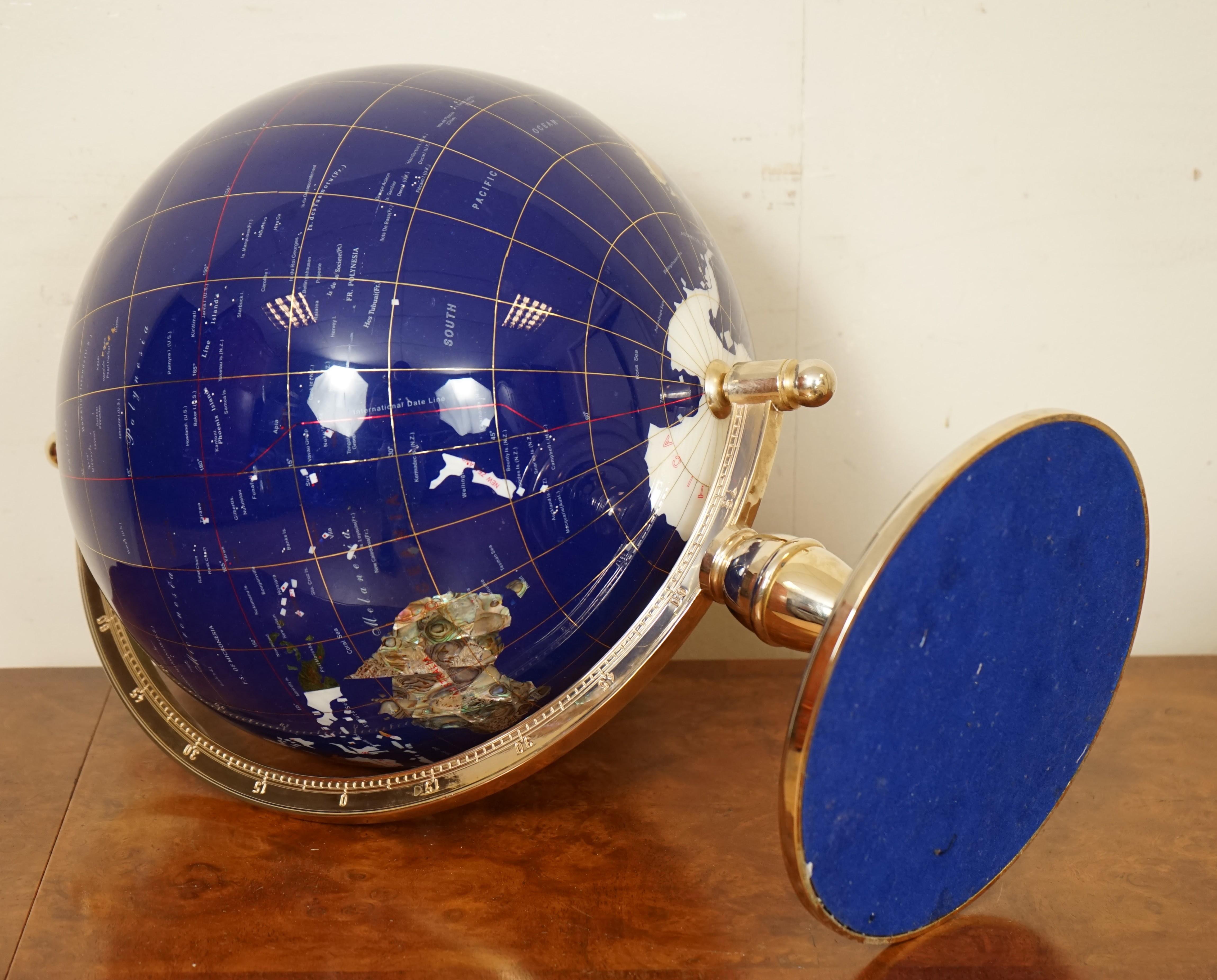 World Globe Made of Precious Gemstones with Brass Stand, 7kg 2