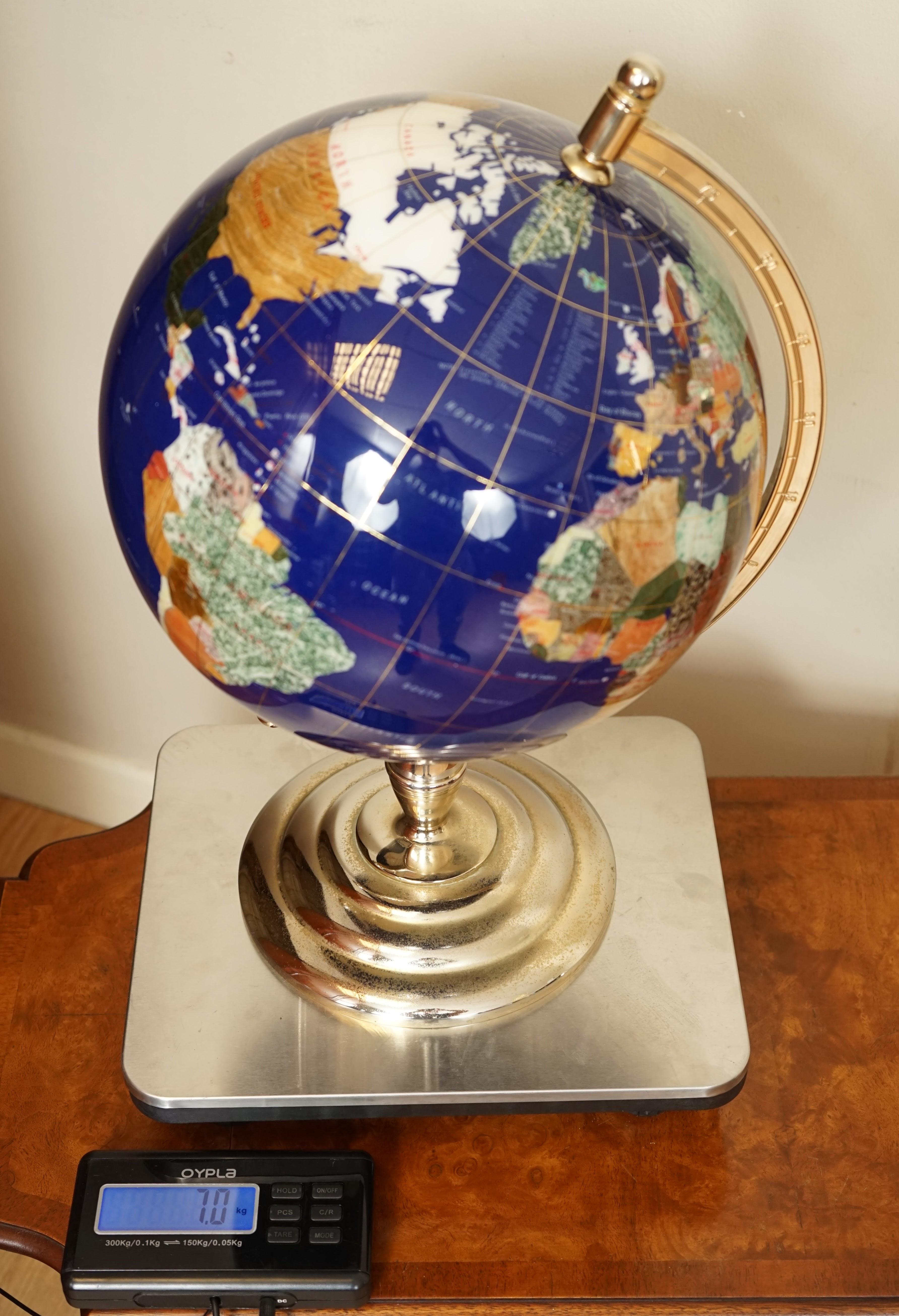 World Globe Made of Precious Gemstones with Brass Stand, 7kg 3