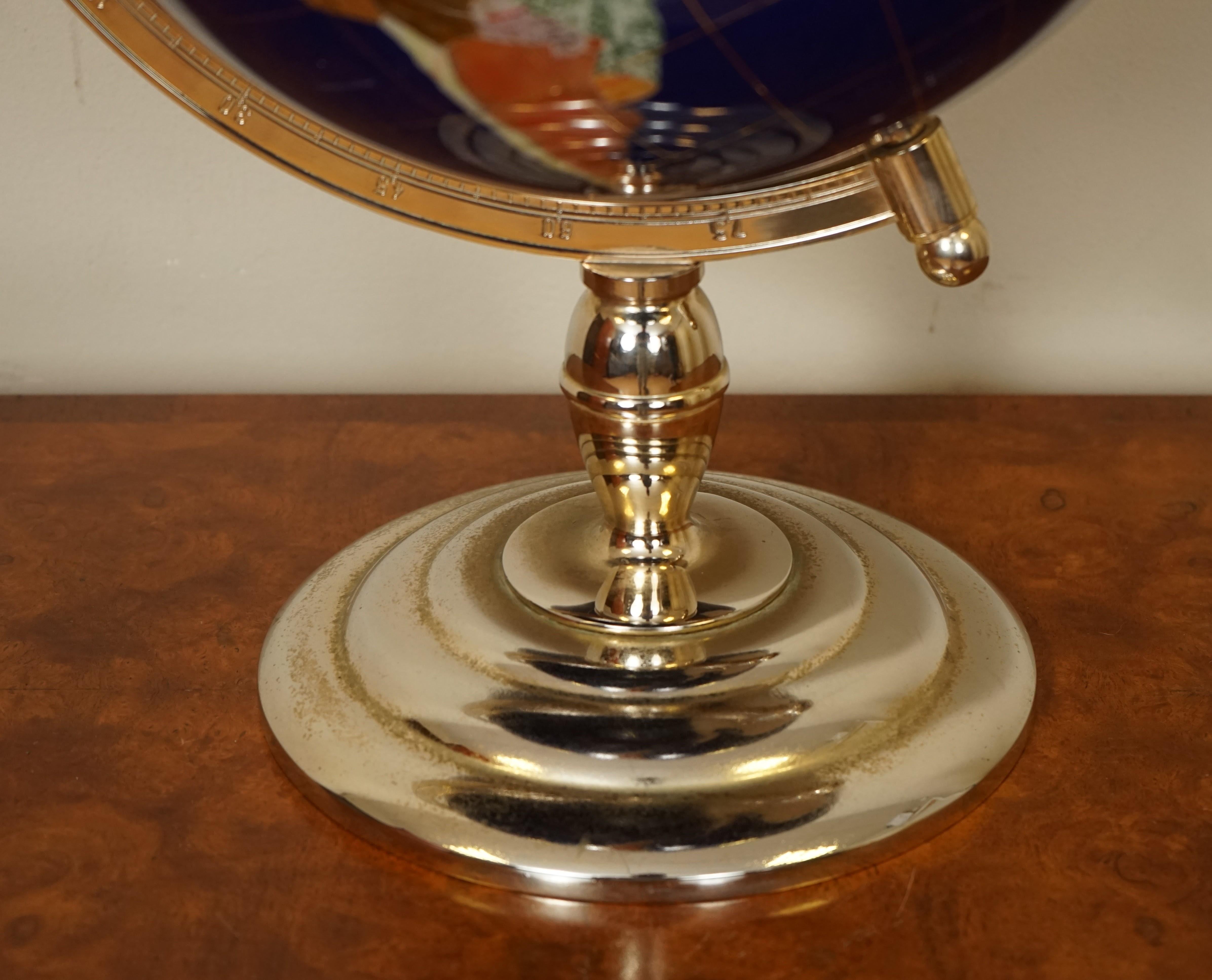 British World Globe Made of Precious Gemstones with Brass Stand, 7kg