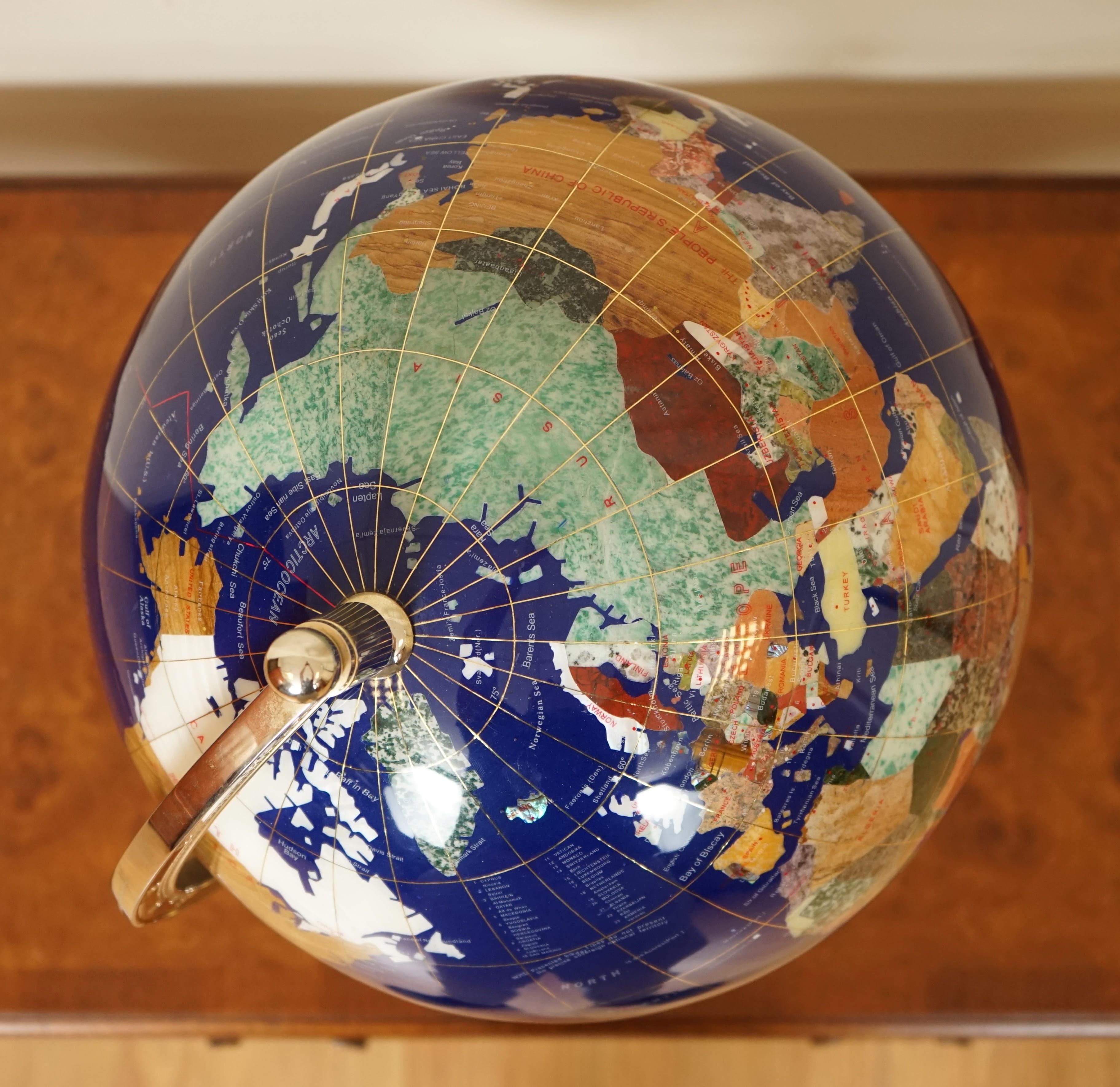 World Globe Made of Precious Gemstones with Brass Stand, 7kg In Good Condition In West Sussex, Pulborough