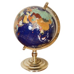 Globe mondial fabriqué à partir de pierres précieuses avec support en laiton, 7 kg