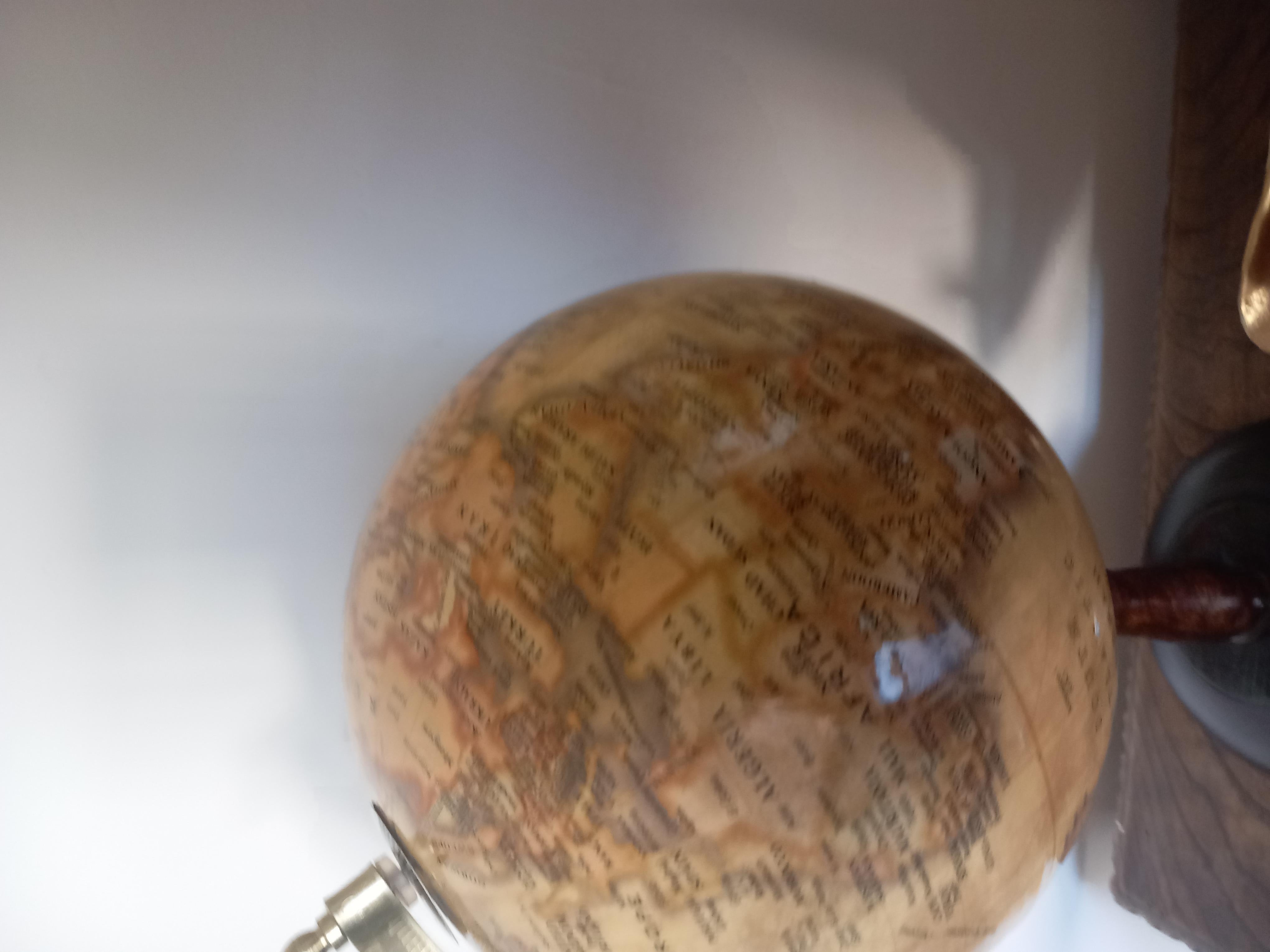 Italian World Globe With Wooden Foot, and Brass 20th Century For Sale