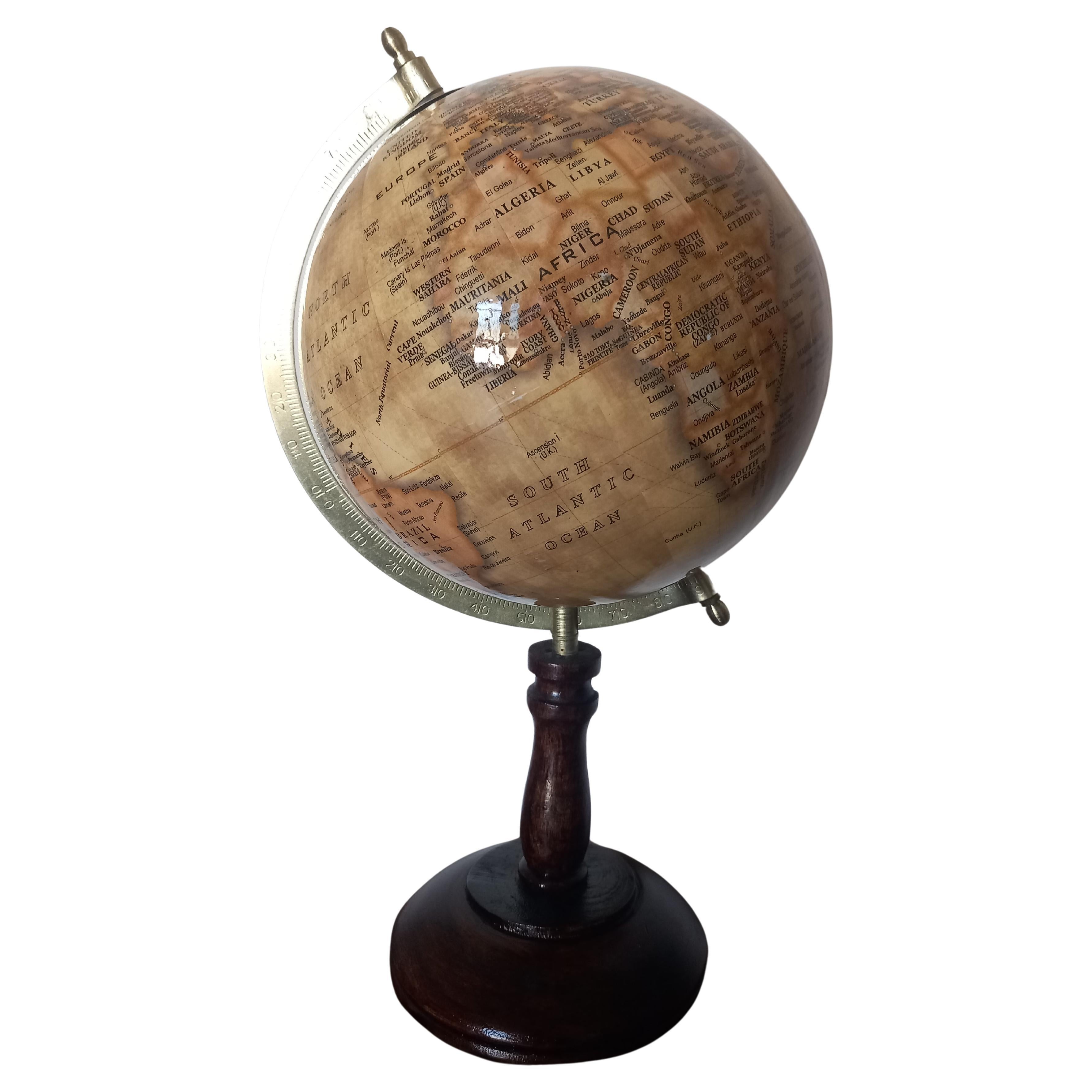 World Globe With Wooden Foot, and Brass 20th Century For Sale