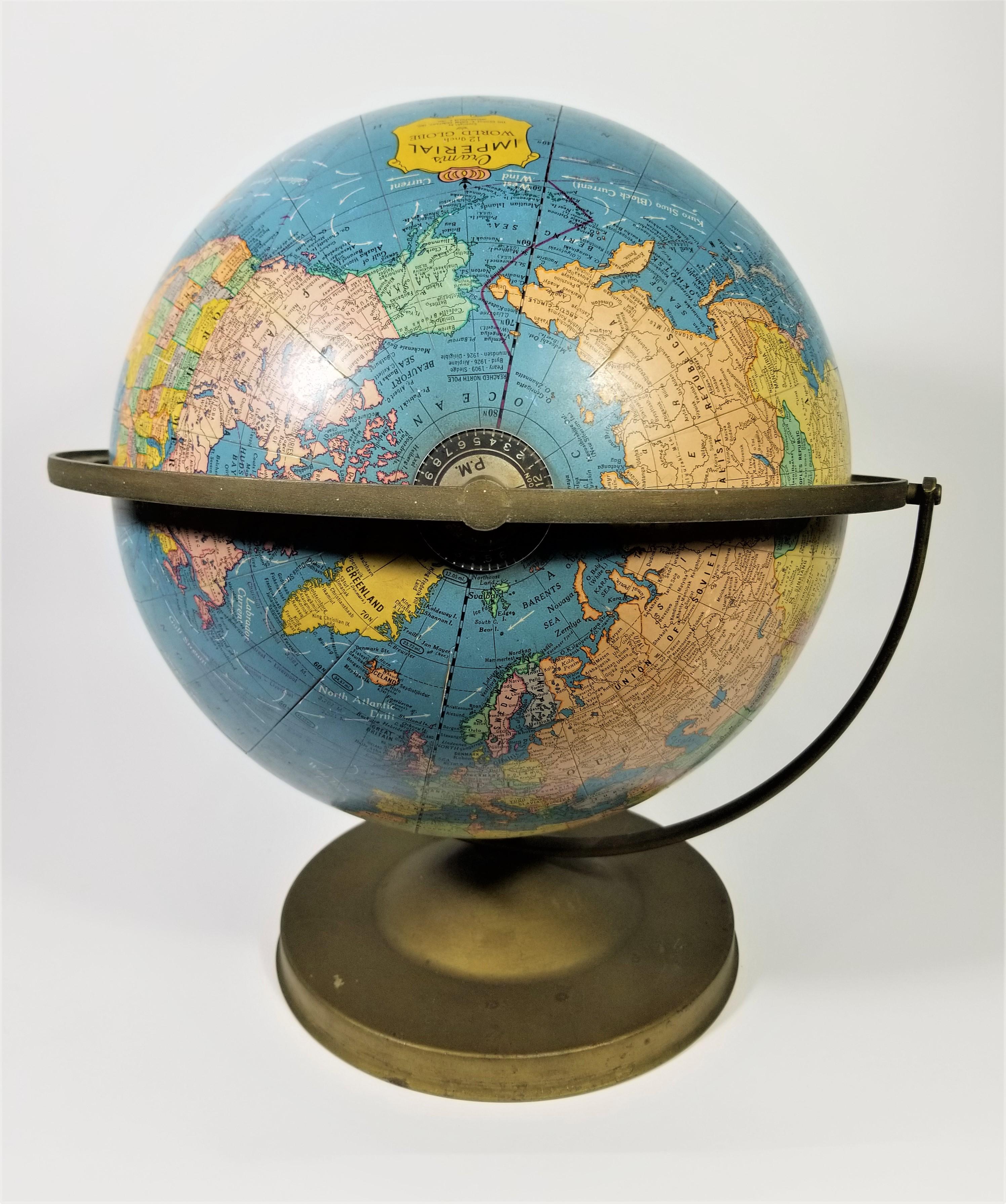 World Globe Cram's Imperial Circa 1950 12 inch (Metall) im Angebot