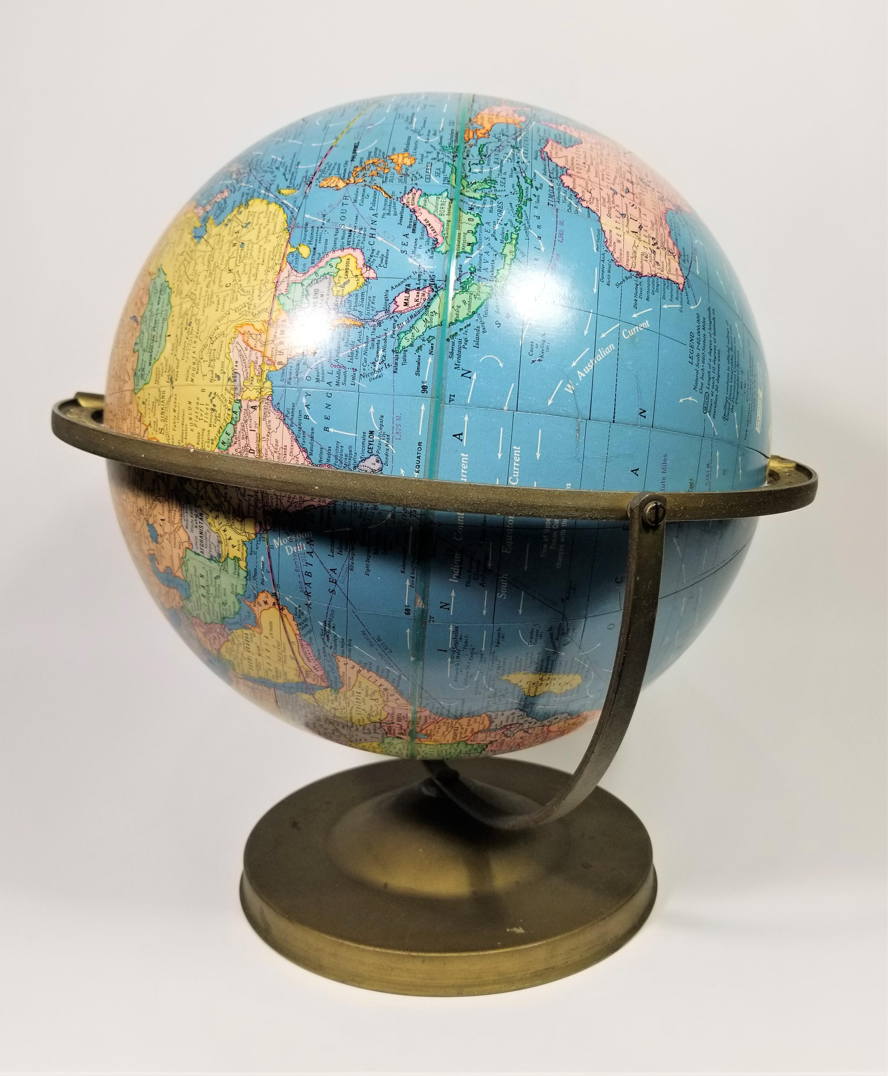20th Century World Globe Cram's Imperial Circa 1950 12 inch For Sale