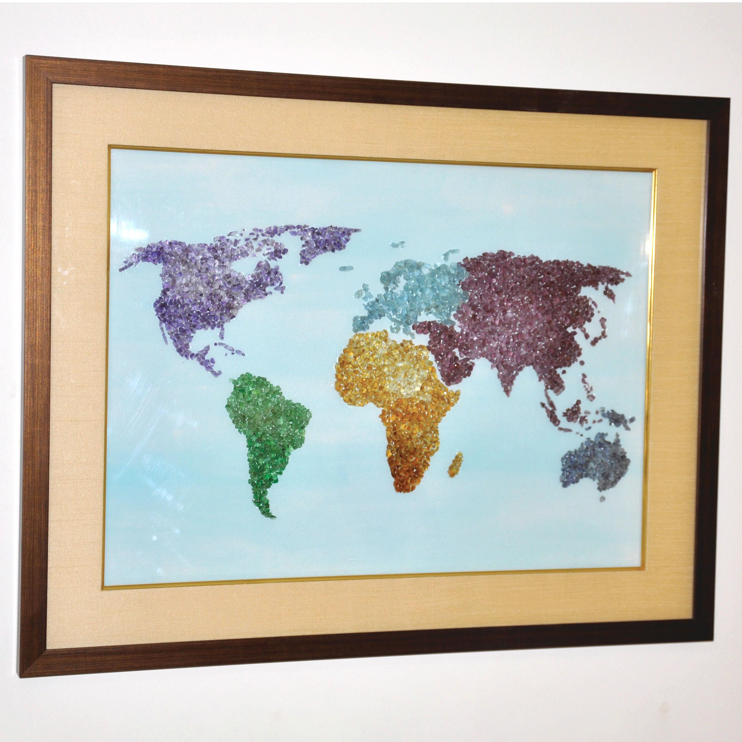 Mapamundi Amatista Esmeralda Peridoto Aguamarina Rodolita Citrino Pintura mural en venta 4
