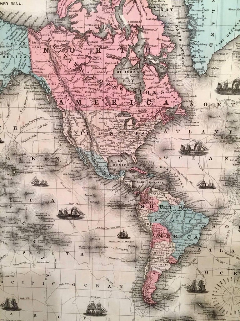World Map By J H Colton 1860 Custom Framed With French