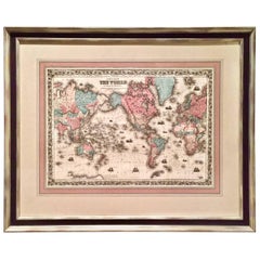 World Map by J.H. Colton 1860 Custom Framed with French Mat