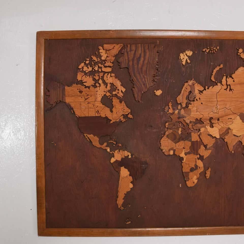 wood carved world map