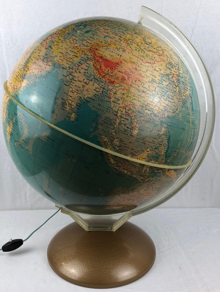 Mid-Century World Map Globe Table Light or Lamp For Sale at 1stDibs | world globe lamps, world world globe light