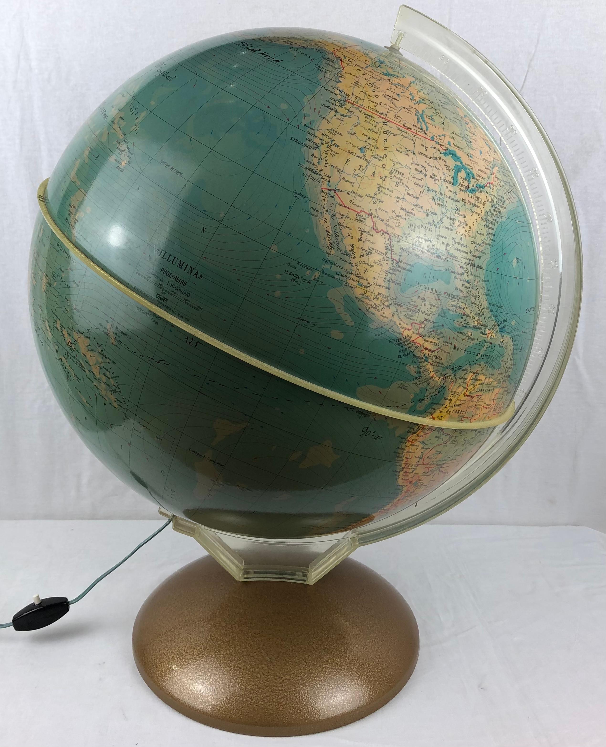 Mid-Century Weltkarte Globus Tischlampe oder Lampe (Französisch) im Angebot