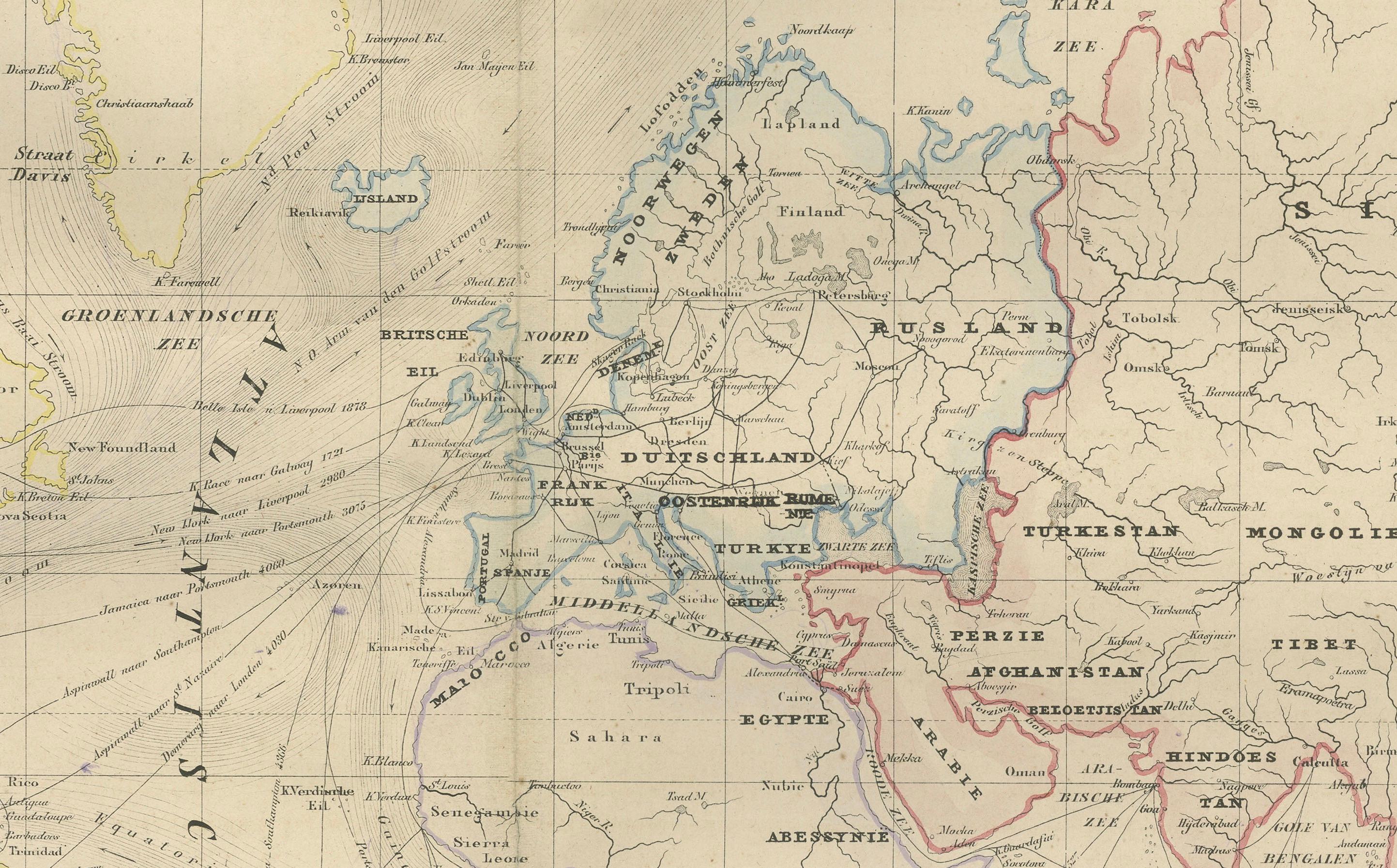 Carte du monde en projection de Mercator - Nieuwe Hand-Atlas, Leiden 1876

Cette carte du monde néerlandaise du XIXe siècle, intitulée 