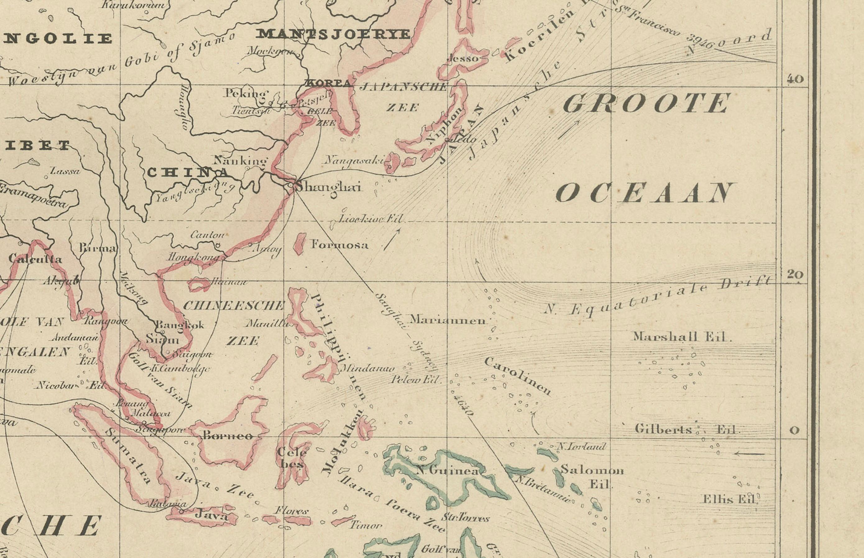 Carte du monde en projection de Mercator - Nieuwe Hand-Atlas, Leiden 1876 en vente 1