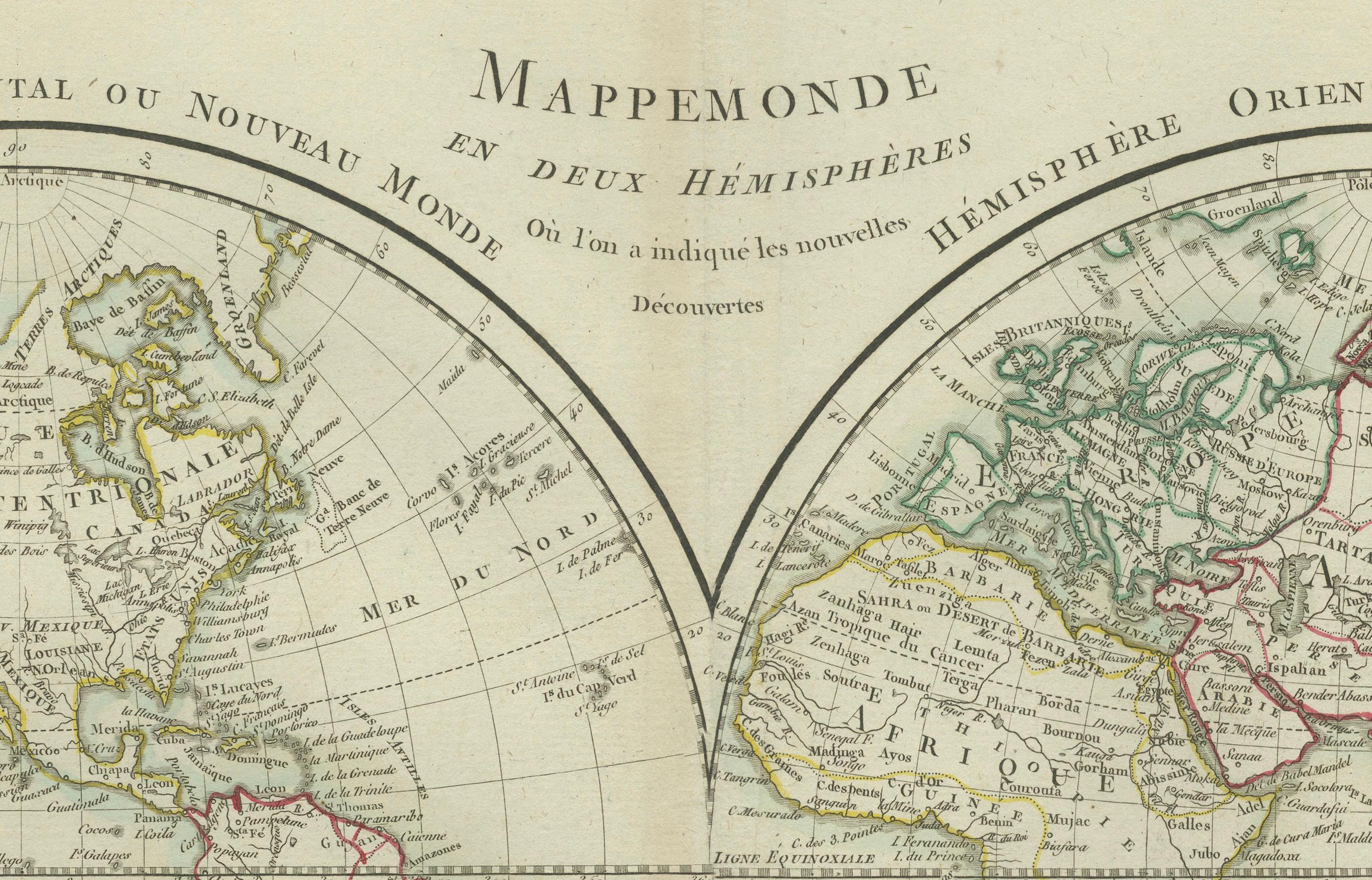 Weltkarte in zwei Hemisphären: Ost und West - Tardieu-Atlas von 1802 (Graviert) im Angebot