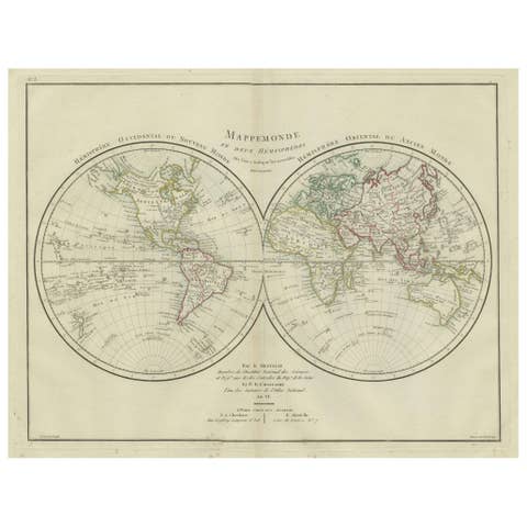 World Map in Two Hemispheres: Eastern & Western - 1802 Tardieu Atlas