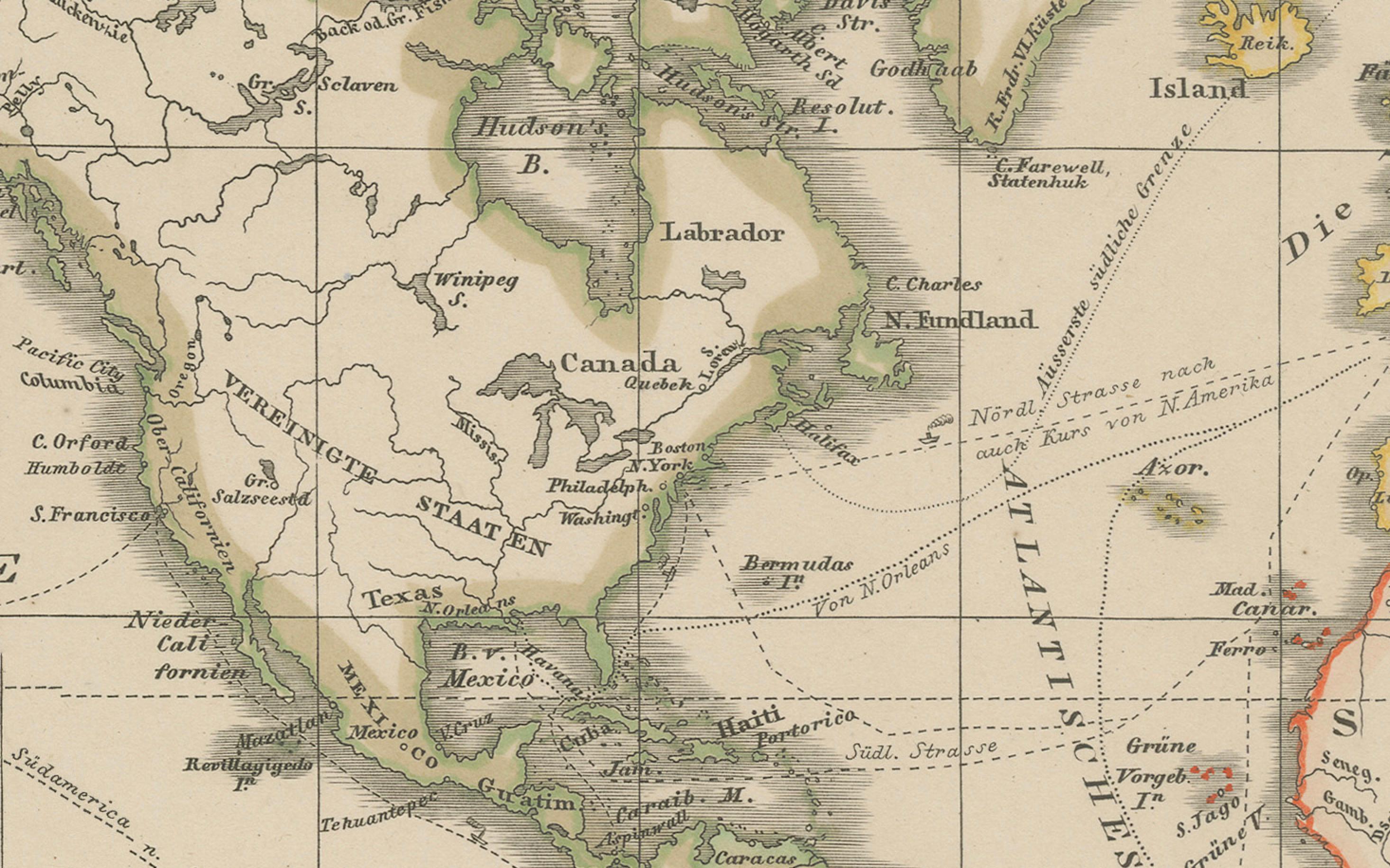 German World Map – Mercator Projection with Global Sea Routes, Published in 1857 For Sale