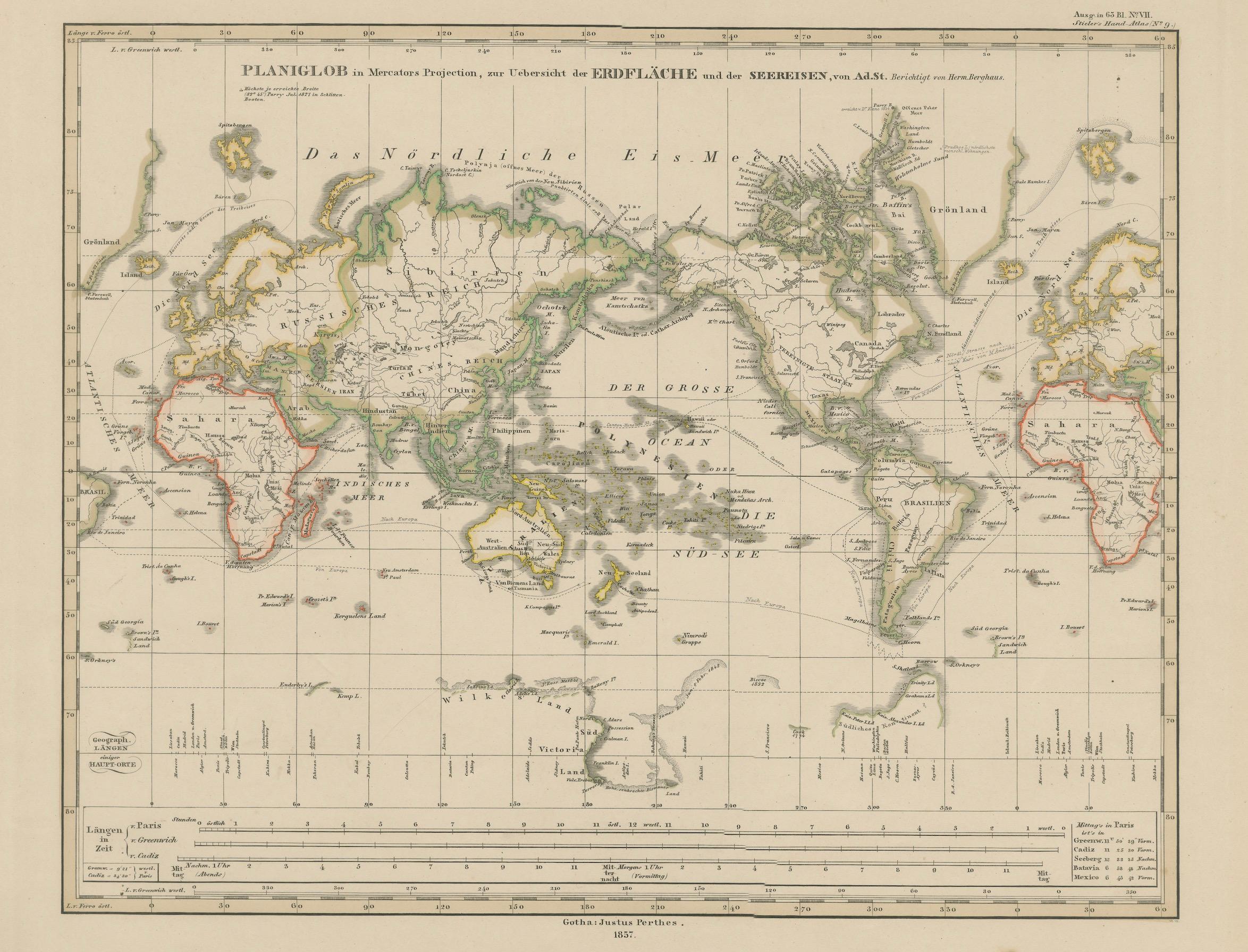 World Map – Mercator Projection with Global Sea Routes, Published in 1857 For Sale 1