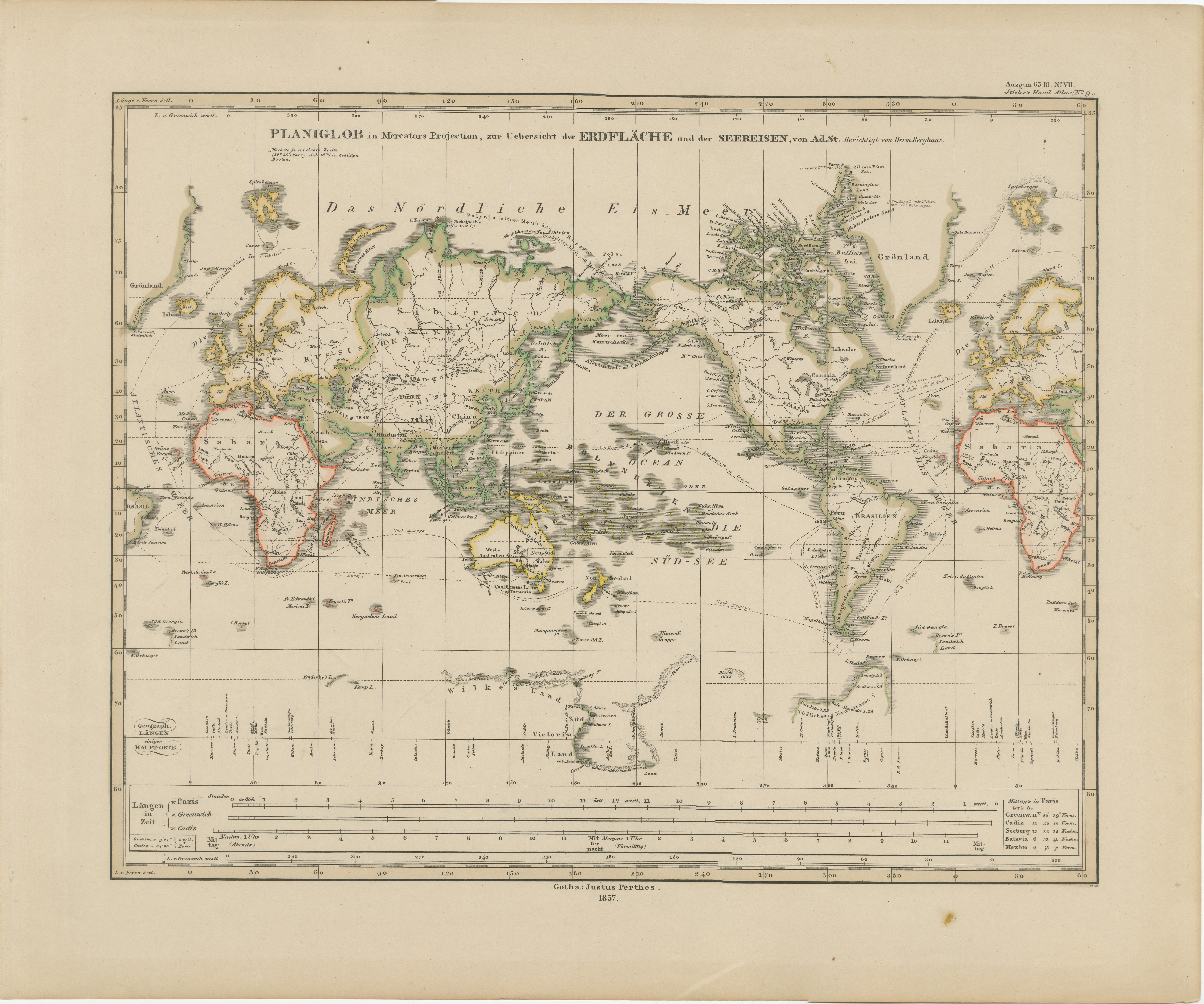 World Map – Mercator Projection with Global Sea Routes, Published in 1857 For Sale 2