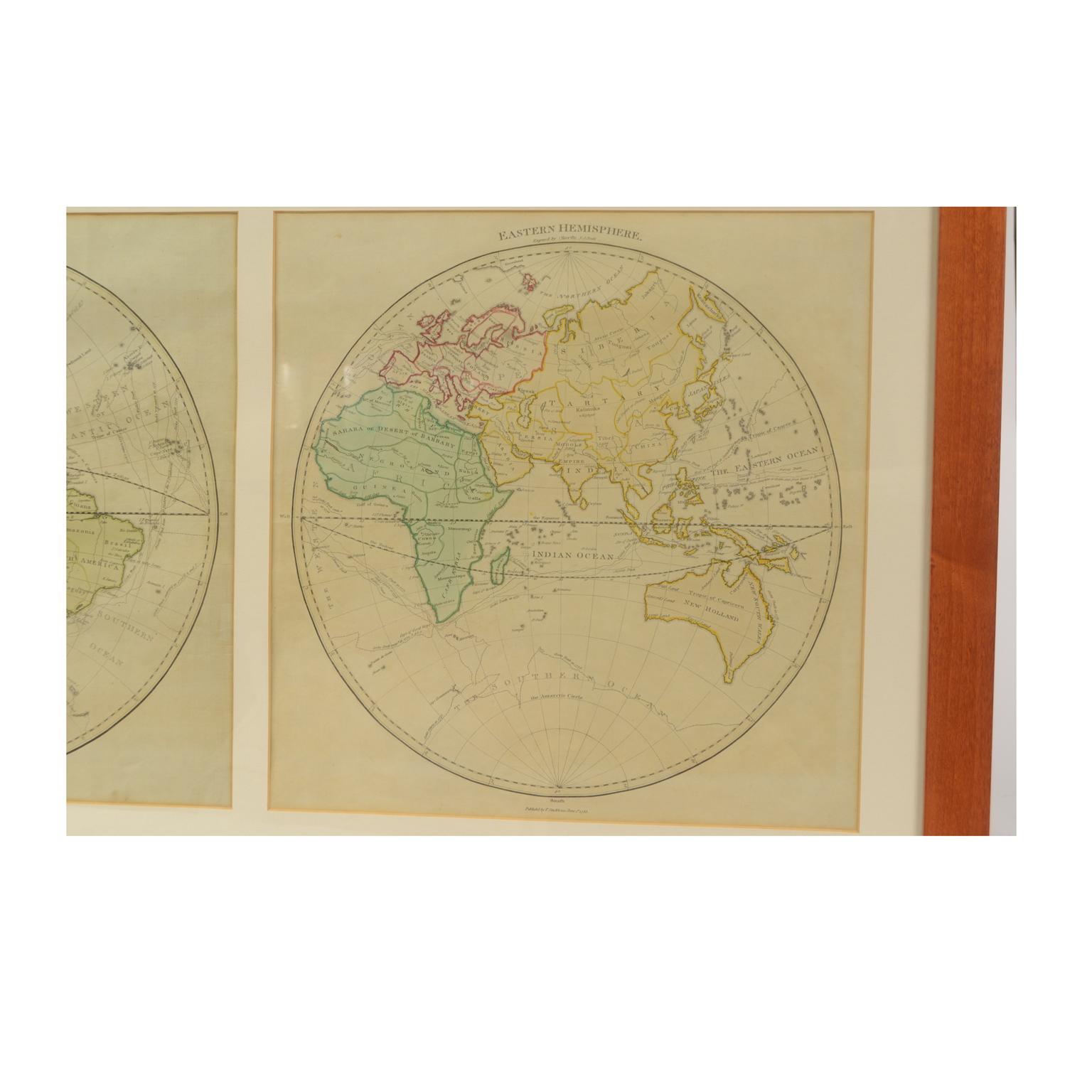 World map published in June 1783 by Stackhouse and engraved by S.J. Neele. It is a geographical map printed by engraving on a copper plate, coeval coloring, which depicts the entire earth's surface divided into two parts that correspond to the two
