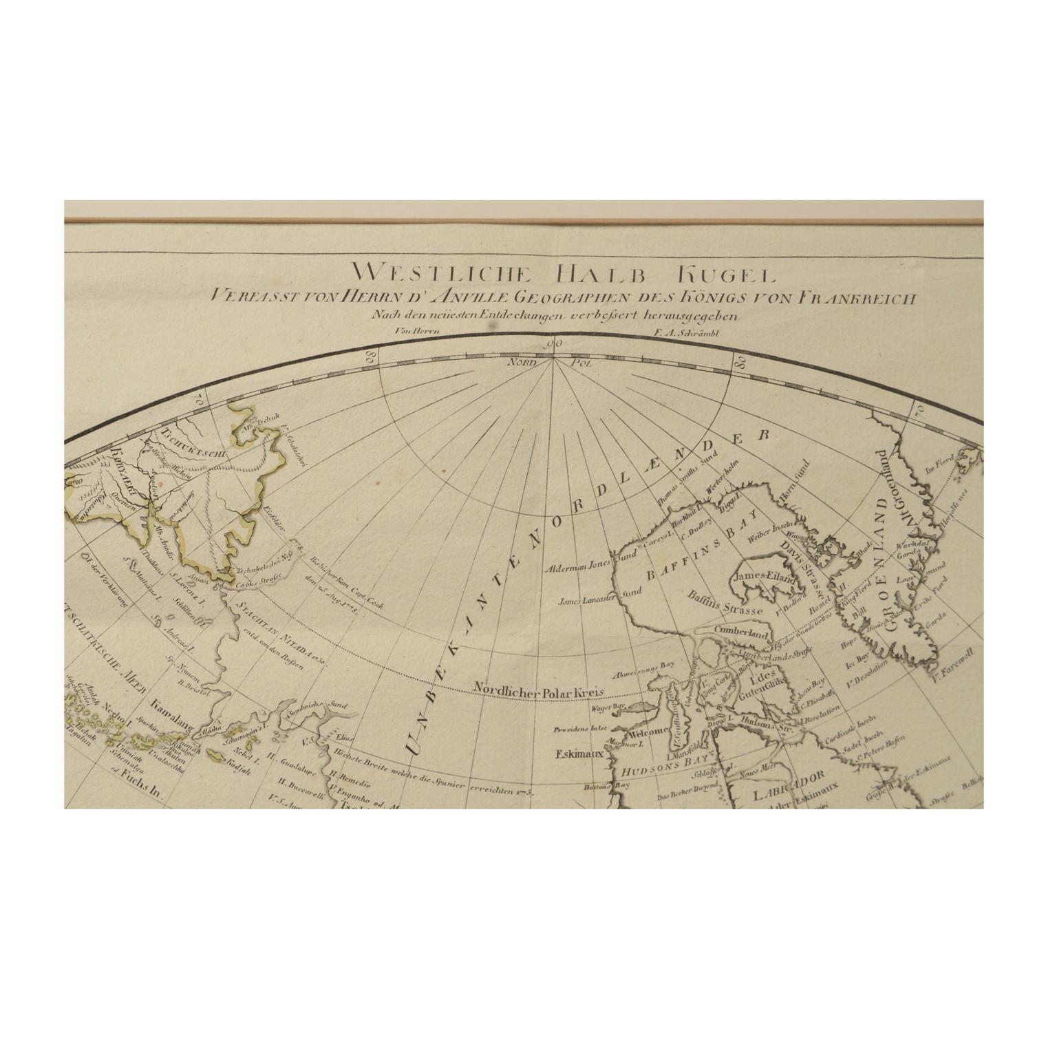 Late 18th Century Antique World Map Published in Vienna 1786 by Franz Anton Schraembl