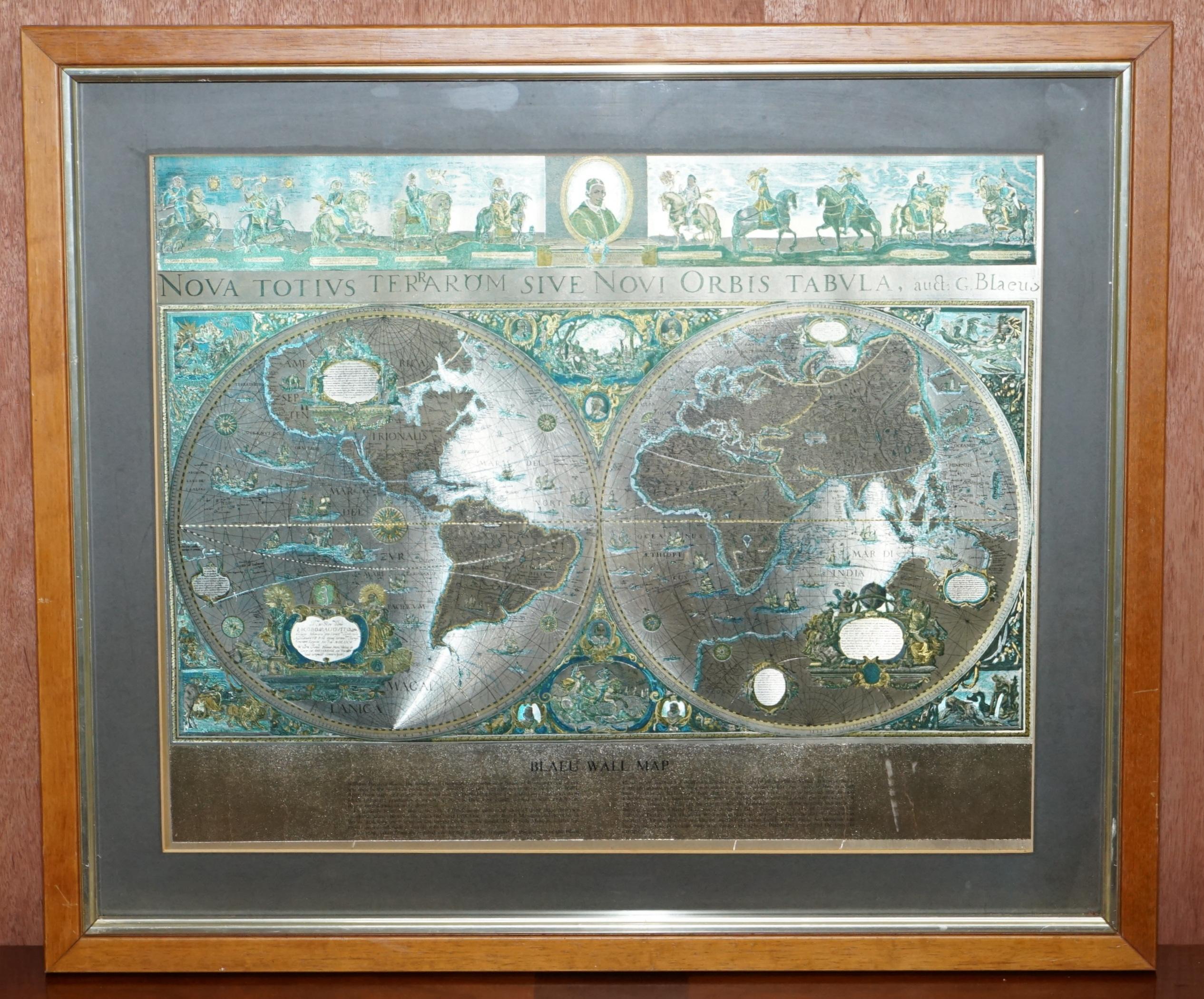 We are delighted to offer for sale this lovely Antique style pictorial plan map of the globe based on the original Willem Blaeu 1571-1638 engraved in silver leaf foil 

This is a very interesting and decorative piece, it looks good in any setting.