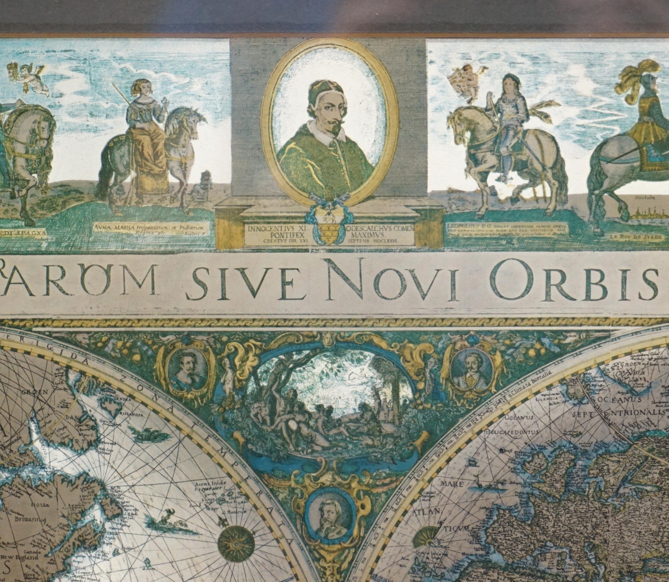 Campaign World Map Silver Leaf Print Based on Original Willem Blaeu Wall Map 1571-1638