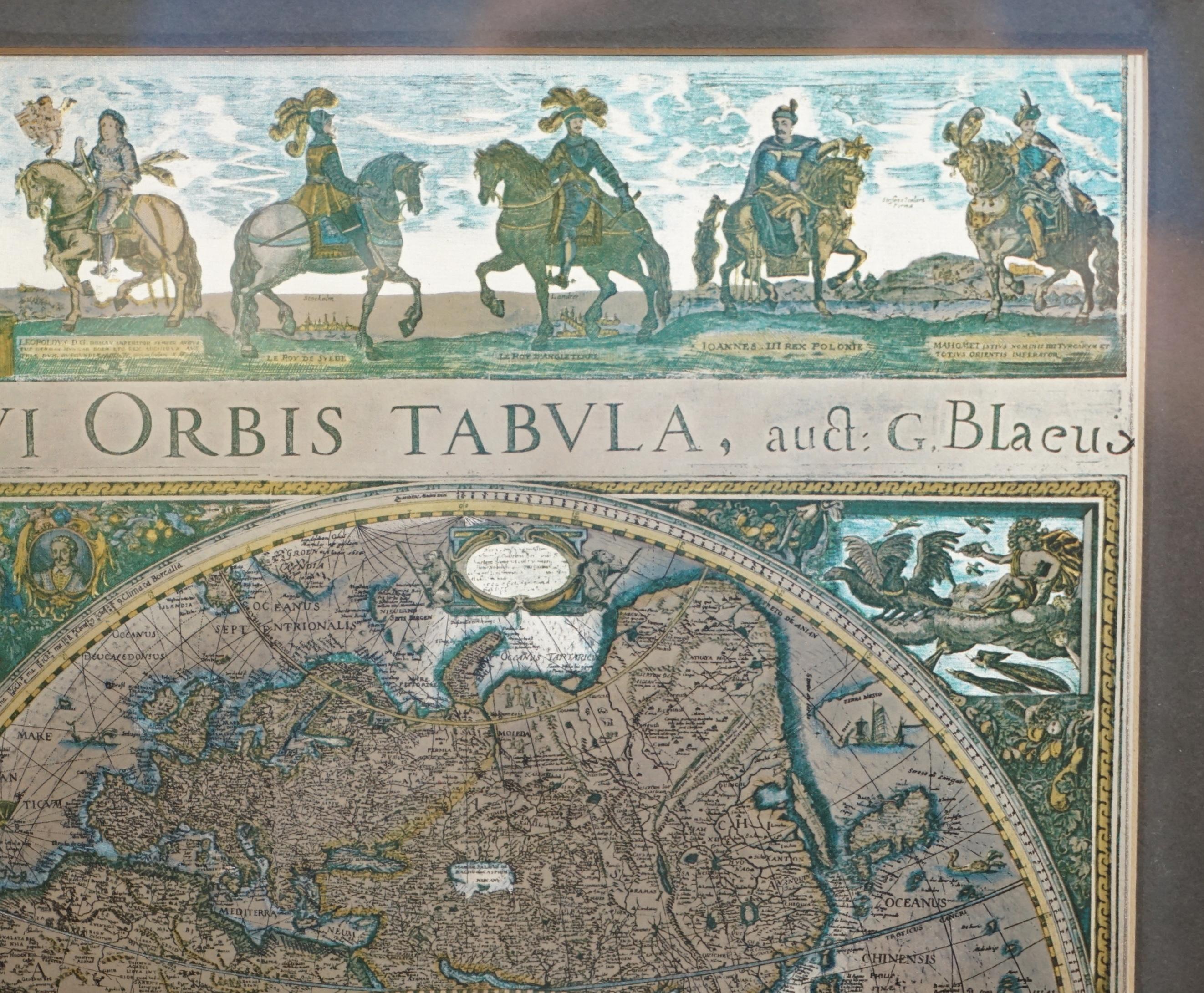 English World Map Silver Leaf Print Based on Original Willem Blaeu Wall Map 1571-1638 For Sale